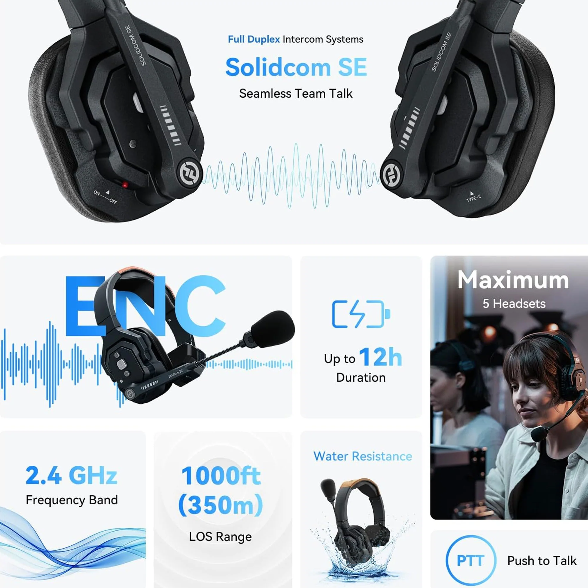 Hollyland Solidcom SE Global 4S 4-Person Full-Duplex Single-Ear Noise Canceling Headset Intercom System (2.4 GHz) - Image 3