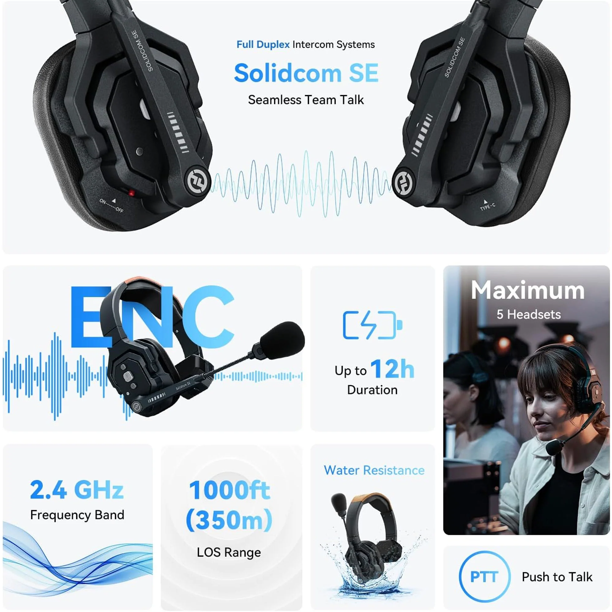 Hollyland Solidcom SE Global 5S 5-Person Full-Duplex Single-Ear Noise-Canceling Headset Intercom System (2.4 GHz) - Image 2