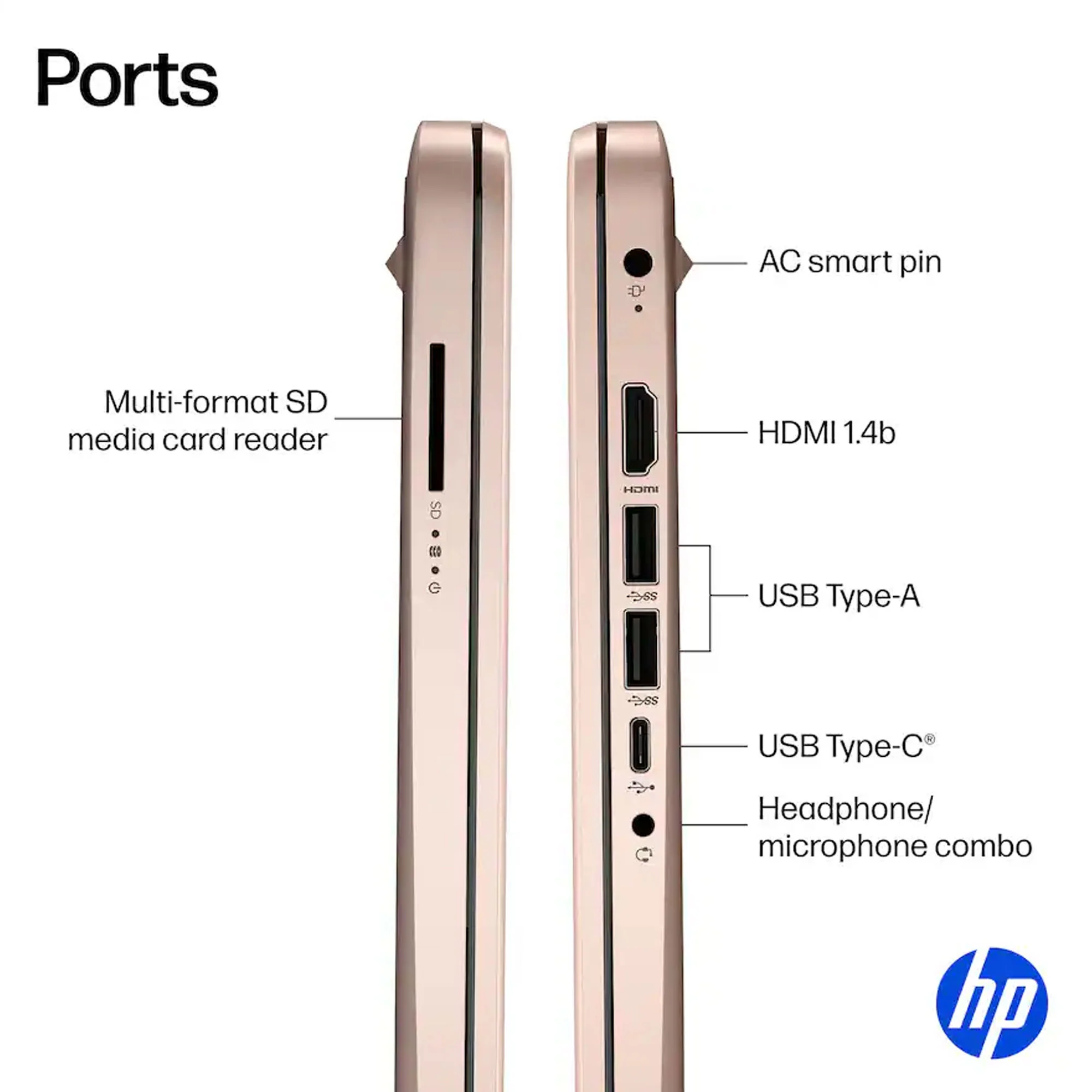 HP 14" Laptop - Intel Celeron N4500 2021 - 4GB Memory - 64GB eMMC - Pale Rose Gold with 10FT USB 2.0 Type A Male To B Male Cable and 6ft HDMI Cable - Image 5