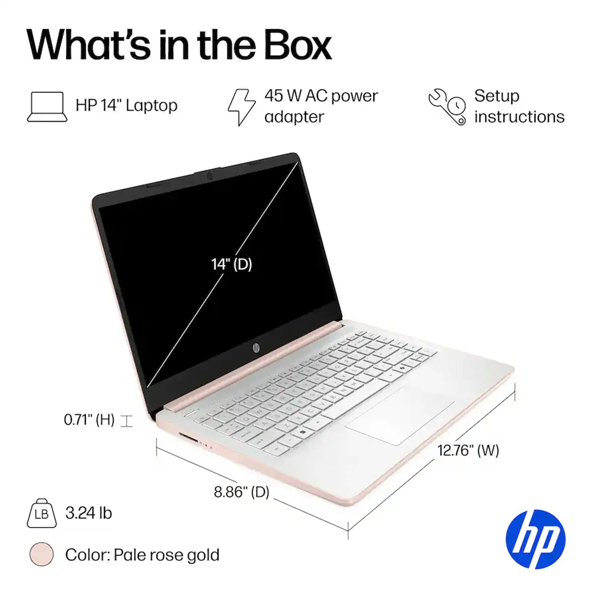 HP 14" Laptop - Intel Celeron N4500 2021 - 4GB Memory - 64GB eMMC - Pale Rose Gold with 10FT USB 2.0 Type A Male To B Male Cable and 6ft HDMI Cable - Image 8