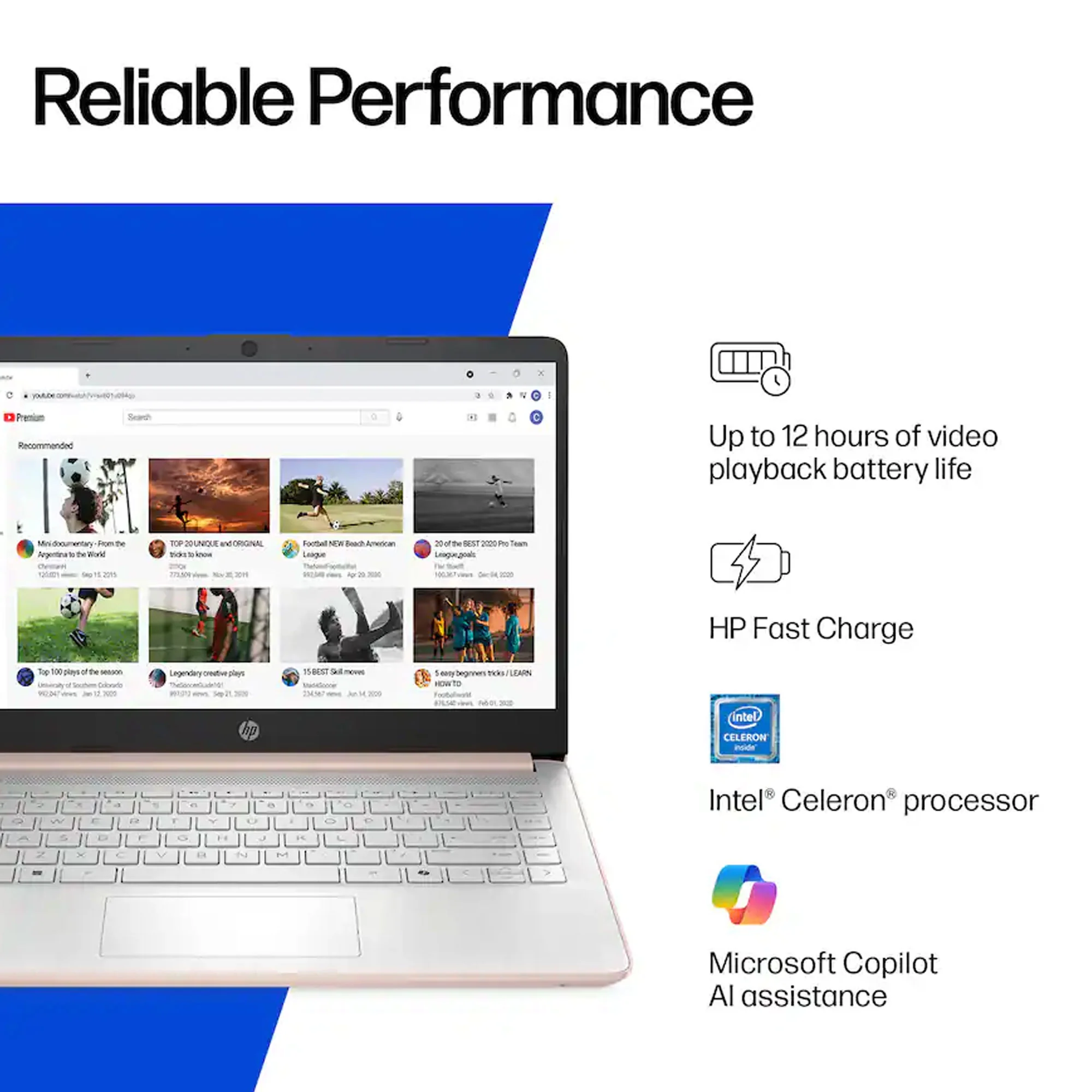 HP 14" Laptop - Intel Celeron N4500 2021 - 4GB Memory, 64GB eMMC (Pale Rose Gold) with Laptop Bag and Cables - Image 3