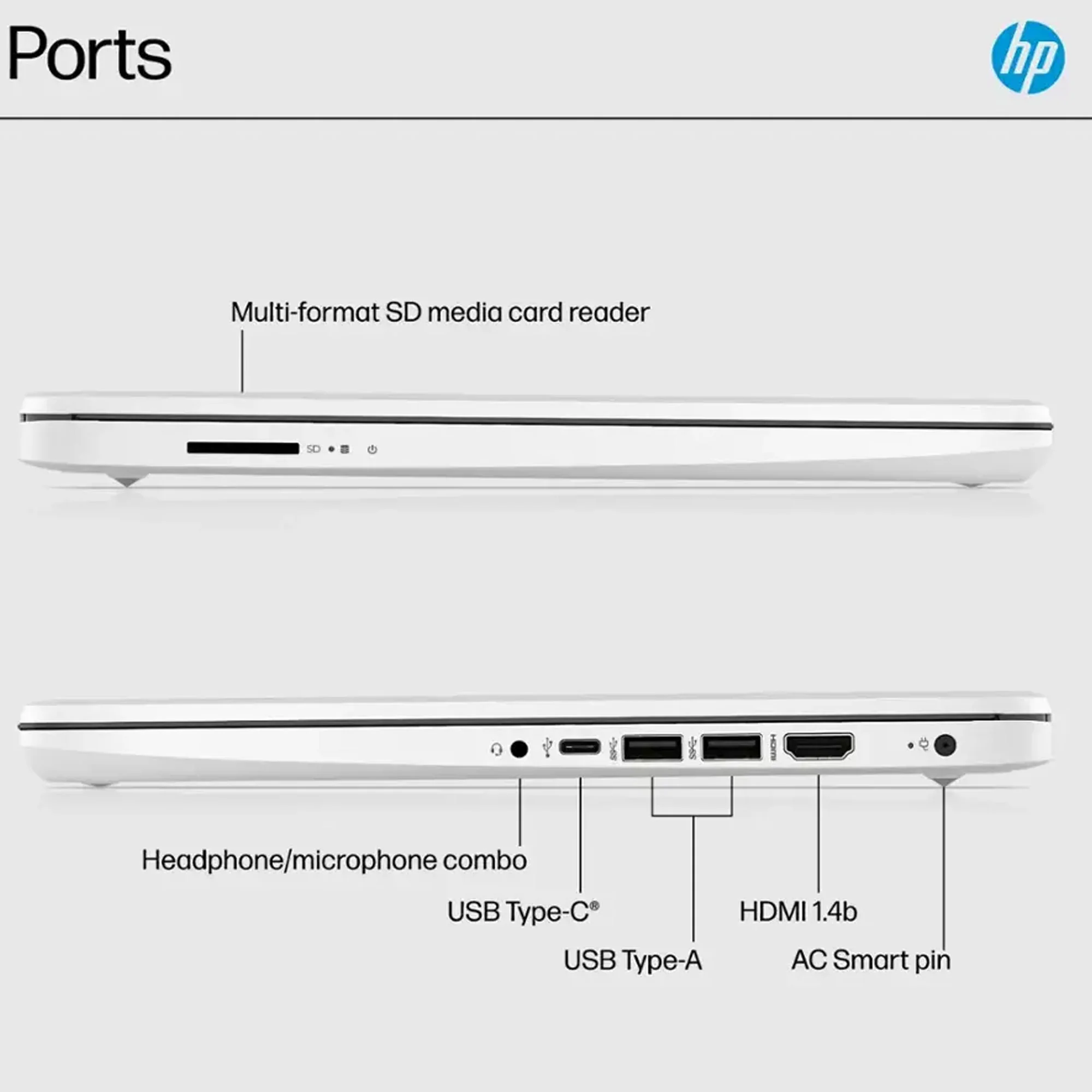 HP 14-Inch Laptop with Intel Celeron N4500 Processor, 4GB RAM, 64GB eMMC Storage – Snowflake White + Cables - Image 4