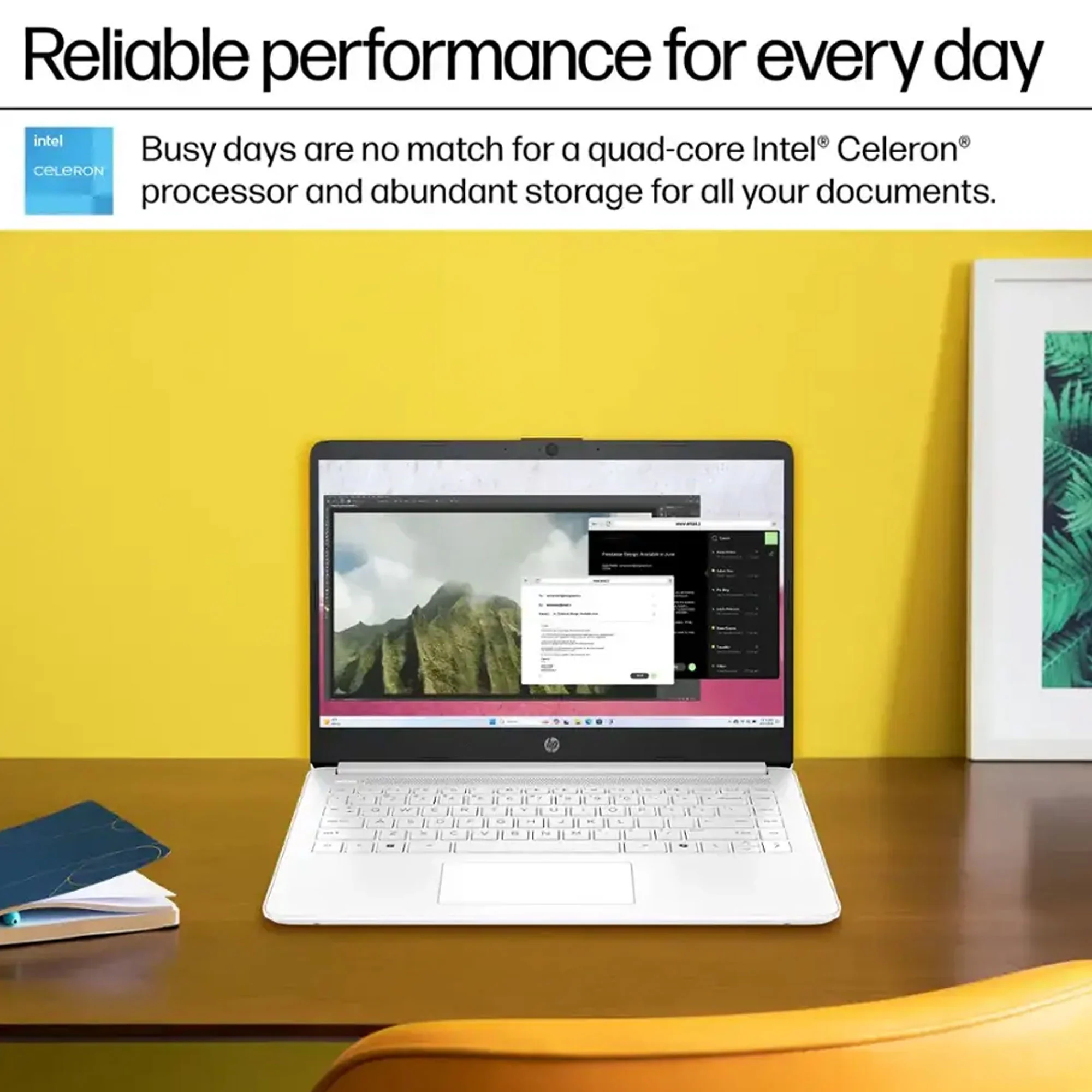 HP 14-Inch Laptop with Intel Celeron N4500 Processor, 4GB RAM, 64GB eMMC Storage – Snowflake White + Cables - Image 9