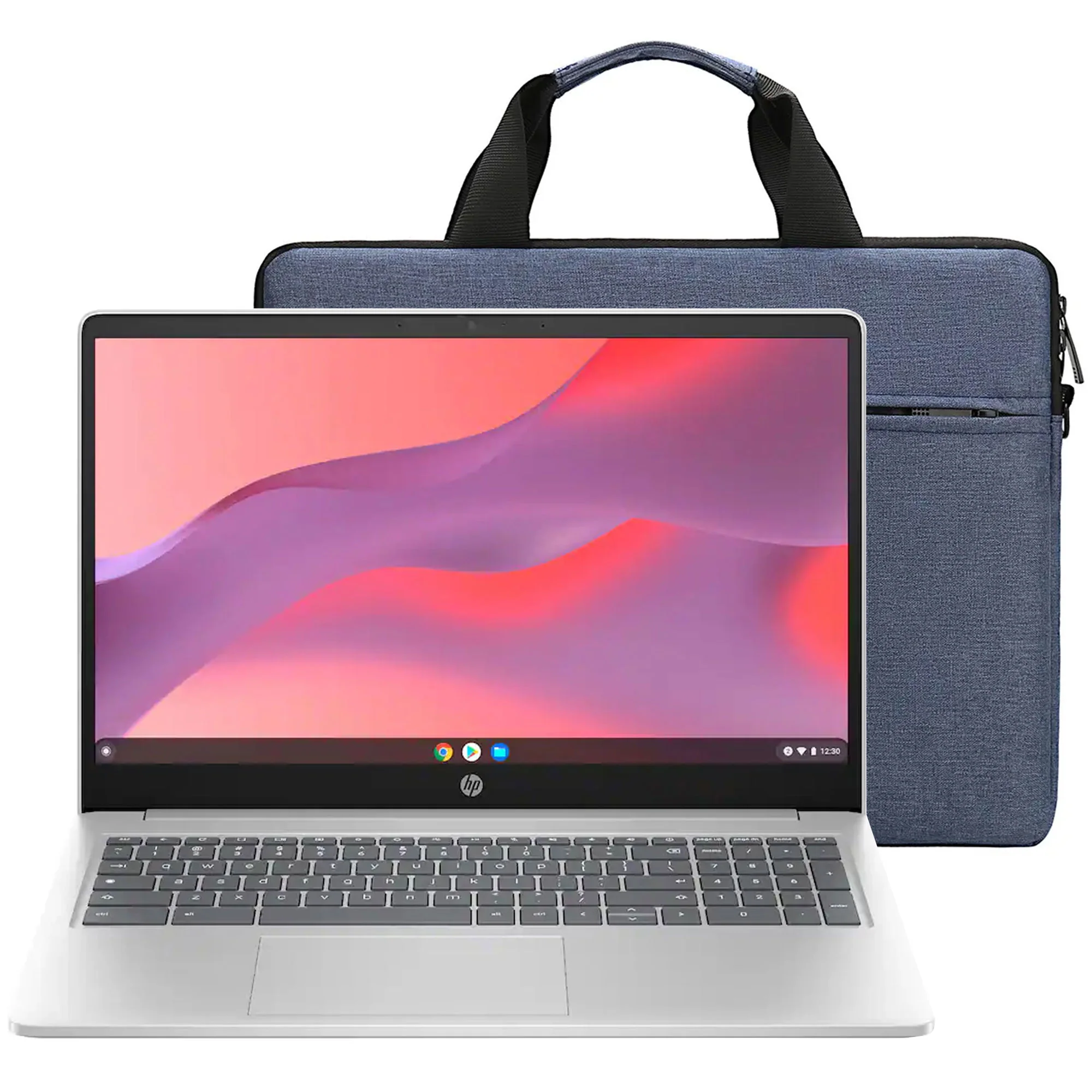 HP 15.6" Chromebook Laptop - Intel Processor N200 2023 - 8GB Memory, 64GB eMMC (Natural Silver) + Splash Proof Laptop Bag