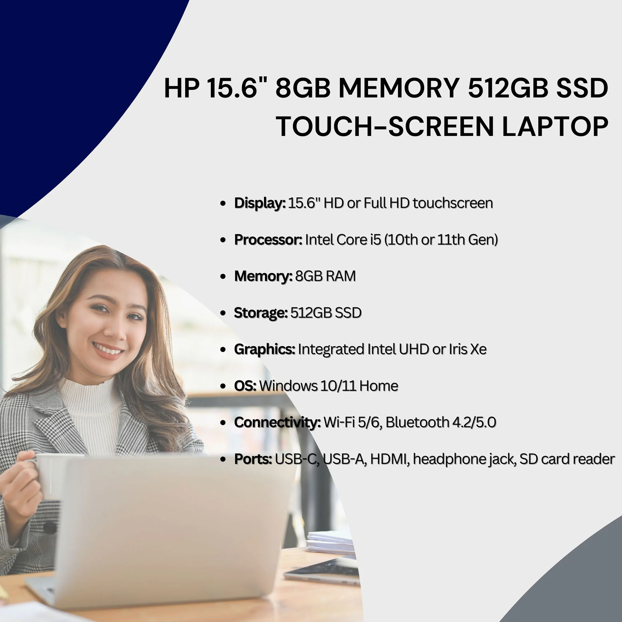 HP 15.6" Touch-Screen Laptop, Intel Core i5, 8GB Memory, 512GB SSD (NaSilver) + Sennheiser MKE 200 Mobile Kit + Samsung 64GB EVO Plus UHS-I microSDXC Card - Image 2
