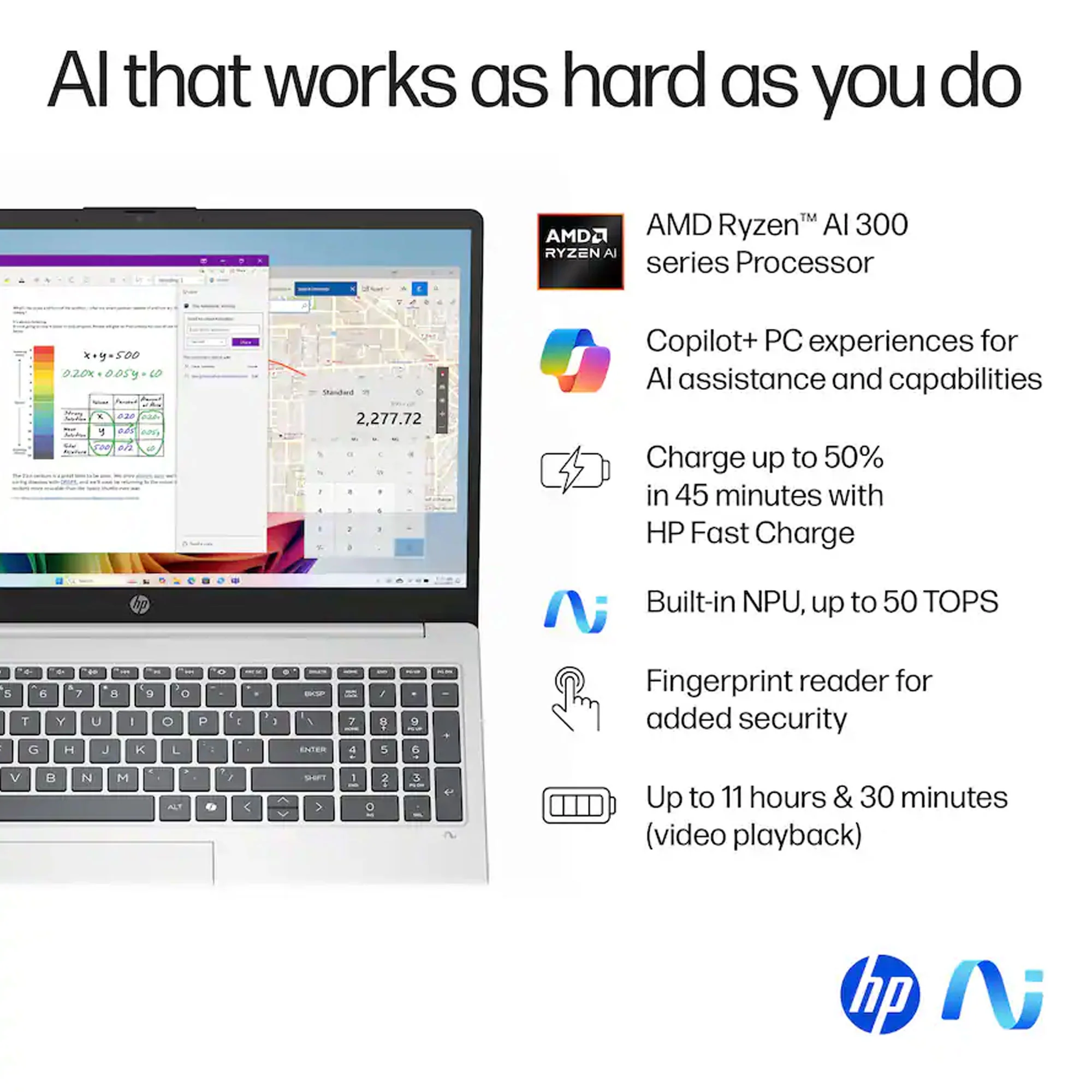 HP OmniBook 3 Copilot+ PC 15.6" Full HD Touch-Screen Laptop - AMD Ryzen 5 AI 5 330 2025 - 16GB Memory, 512GB SSD (Glacier Silver) - Image 5