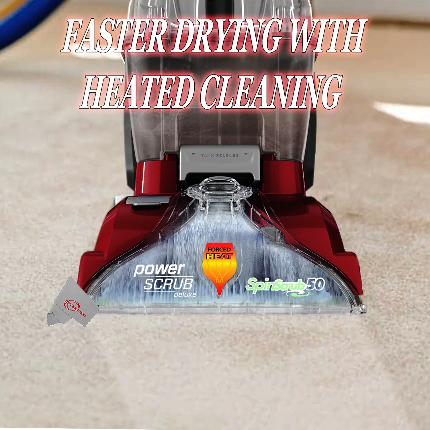 Hoover Power Scrub Deluxe Carpet Cleaner Machine, Upright Shampooer, FH50150, Red - Image 3