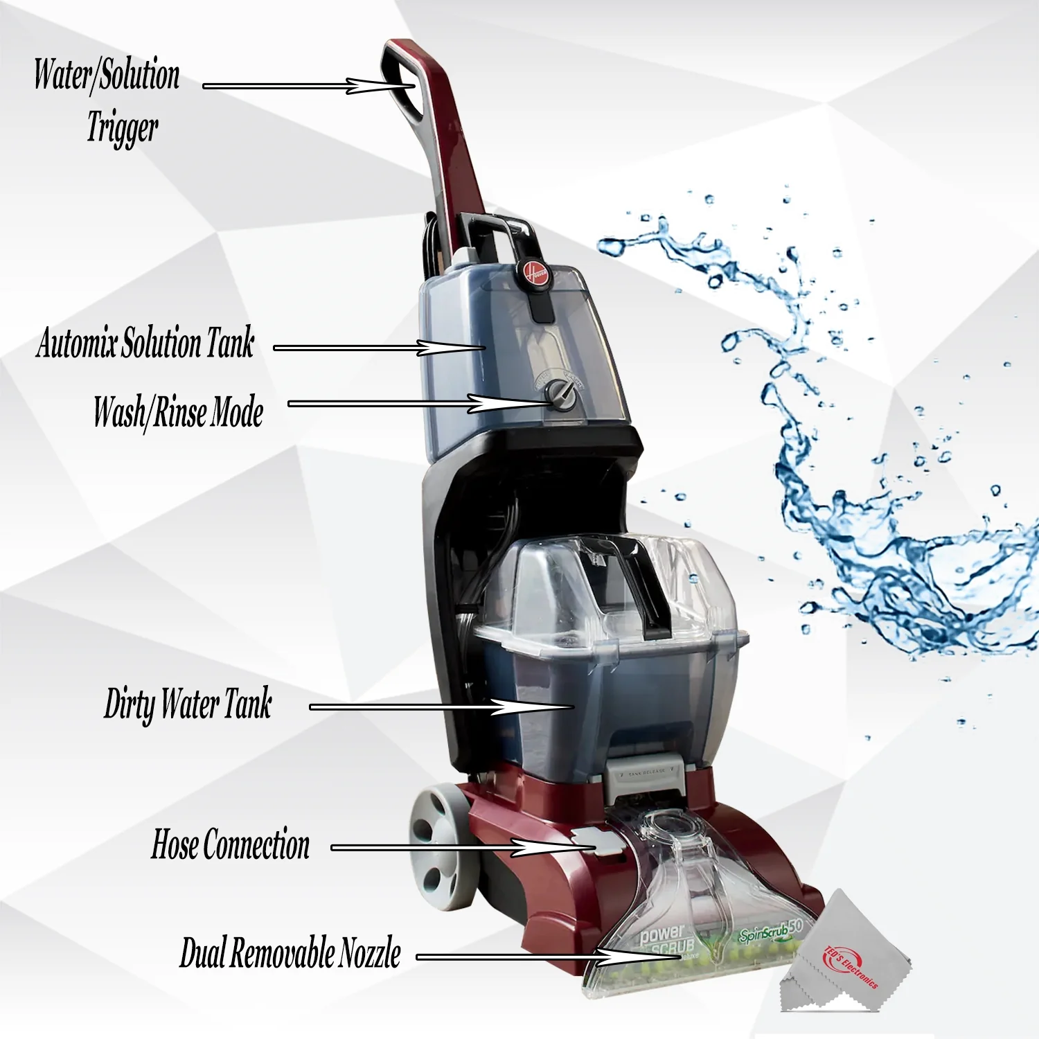 Hoover Power Scrub Deluxe Carpet Cleaner Machine, Upright Shampooer, FH50150, Red - Image 4