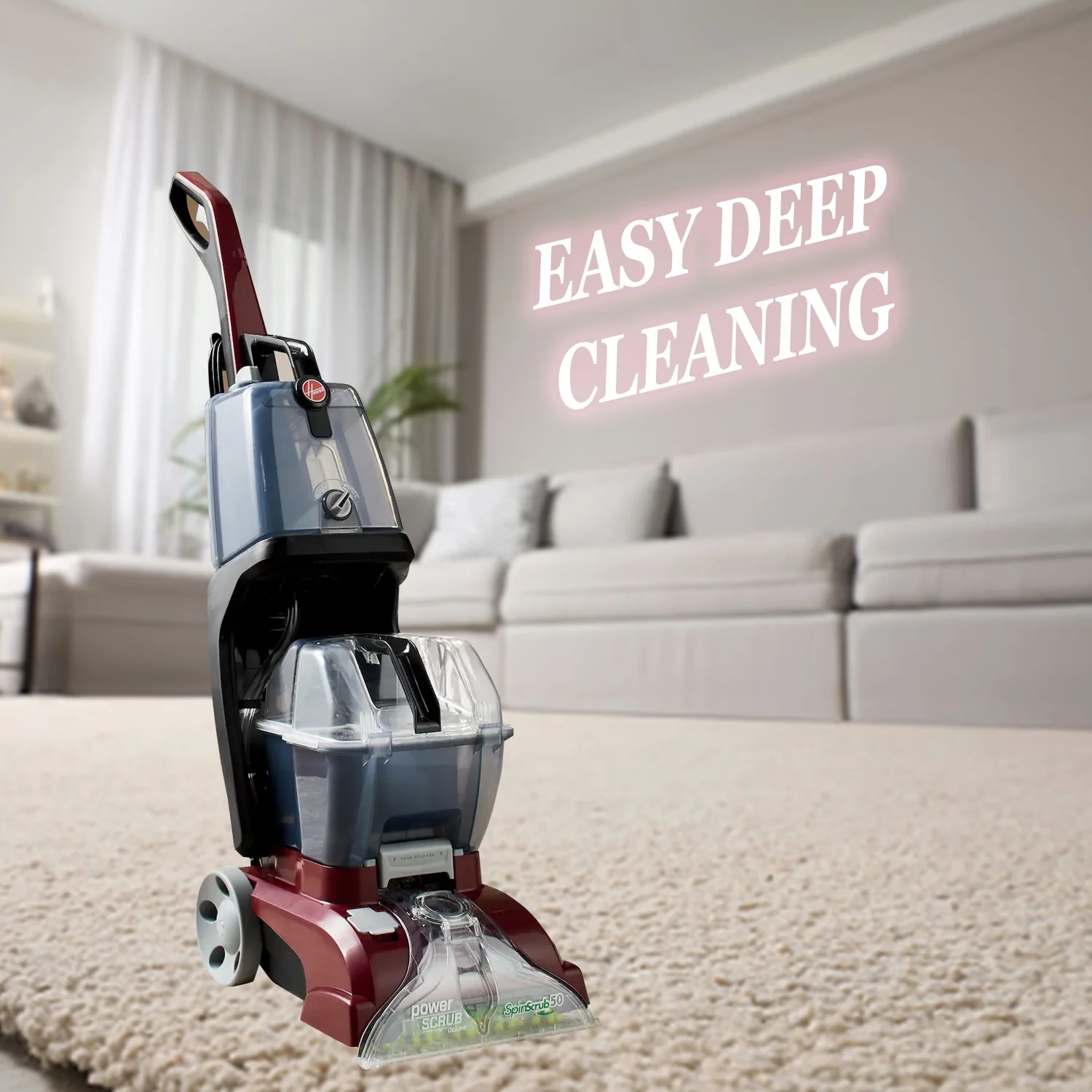 Hoover Power Scrub Deluxe Carpet Cleaner Machine, Upright Shampooer, FH50150, Red - Image 5