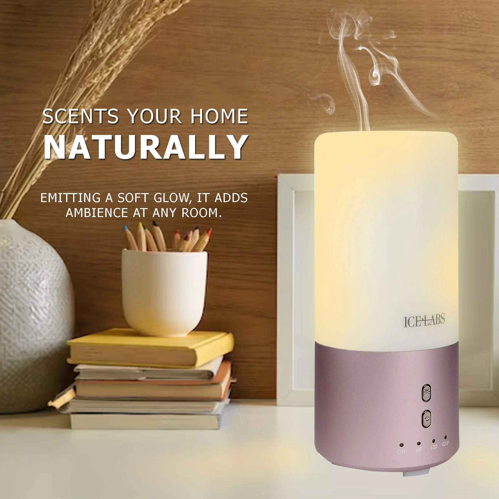 IceLabs Essential Oils Aluminum Alloy Ultrasonic AromaTherapy Aroma Diffuser with 7 LED Changing Color Lights (Rose Gold) - Image 10