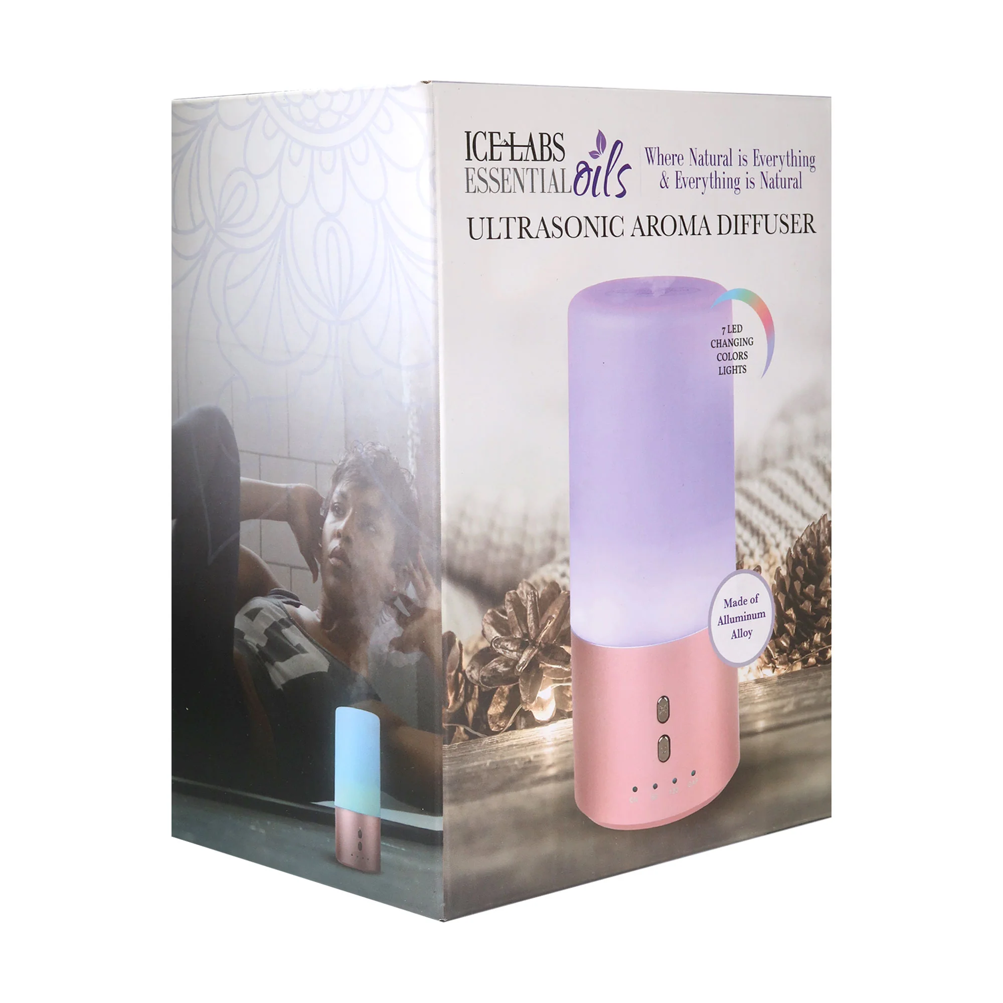 IceLabs Essential Oils Aluminum Alloy Ultrasonic AromaTherapy Aroma Diffuser with 7 LED Changing Color Lights (Rose Gold) - Image 3