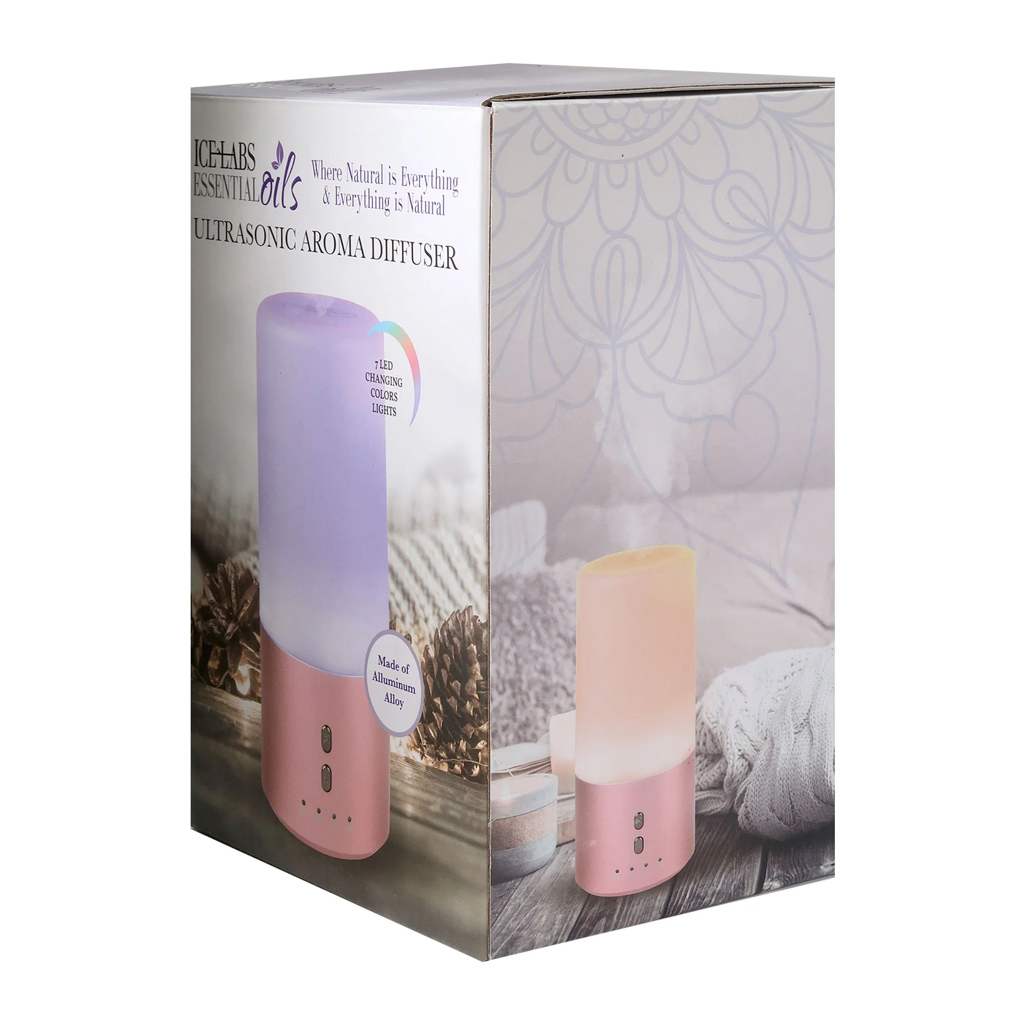 IceLabs Essential Oils Aluminum Alloy Ultrasonic AromaTherapy Aroma Diffuser with 7 LED Changing Color Lights (Rose Gold) - Image 4