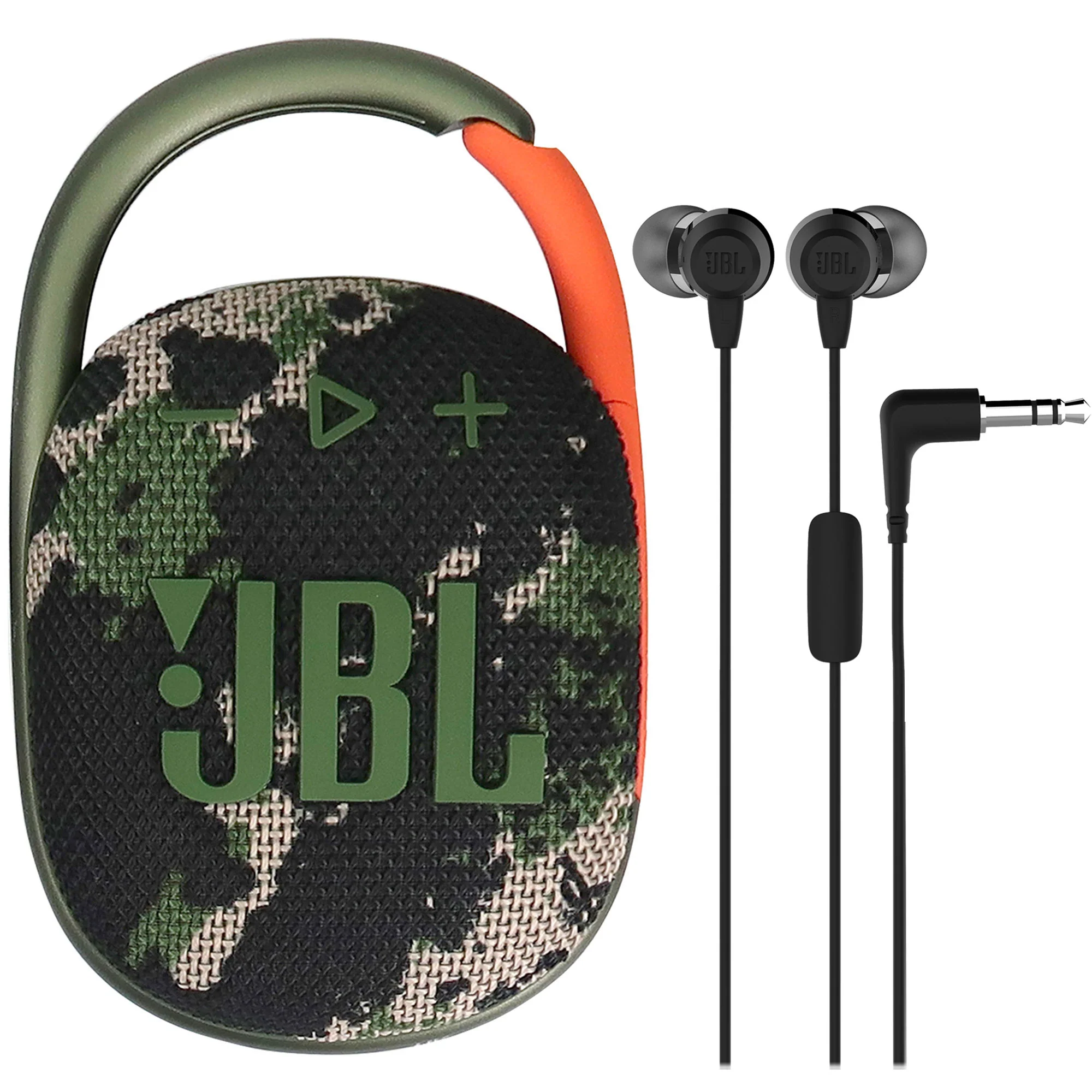 JBL Clip 4 Portable Bluetooth Waterproof Speaker (Squad) with JBL C50HI In-Ear Headphones Black