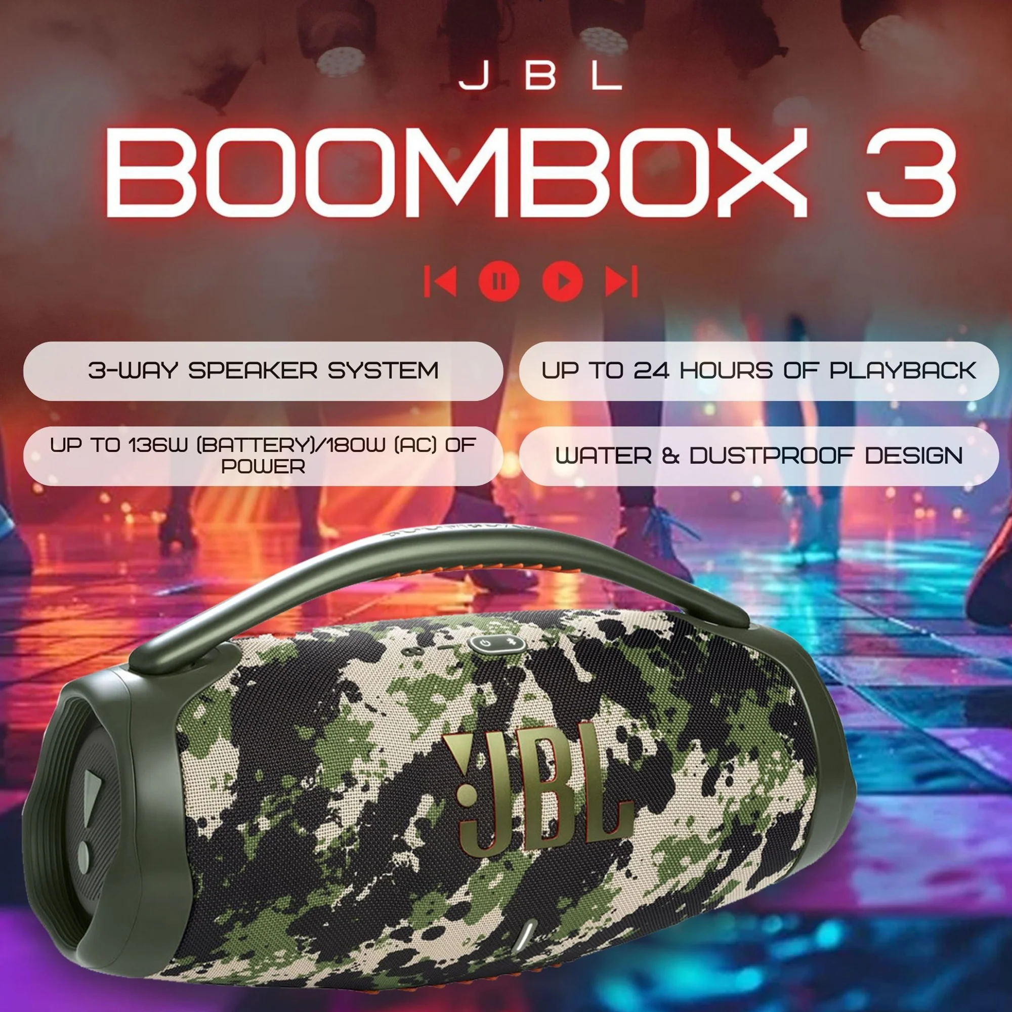 JBL Boombox 3 Portable Wireless Bluetooth Speaker (Squad) - Image 2