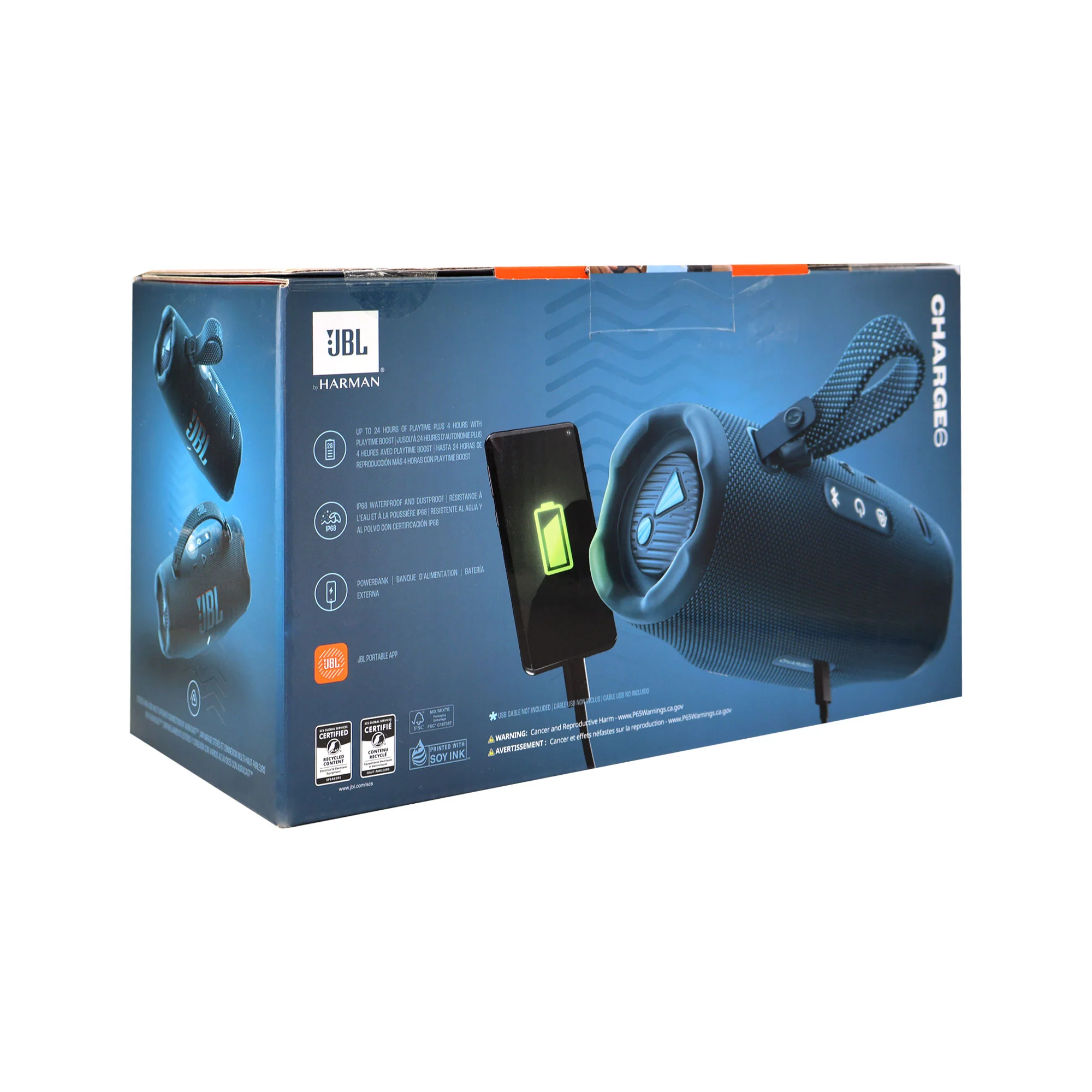 JBL Charge 6 Portable Waterproof Bluetooth Speaker (Blue) - Image 7