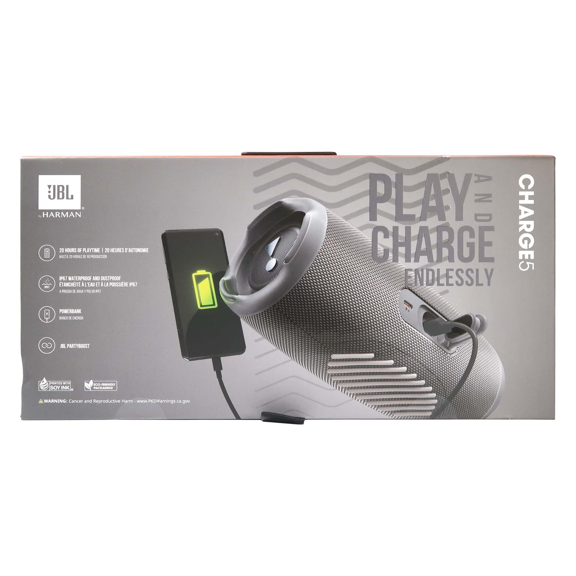JBL Charge 5 Portable Bluetooth Waterproof Speaker (Gray) - Image 6