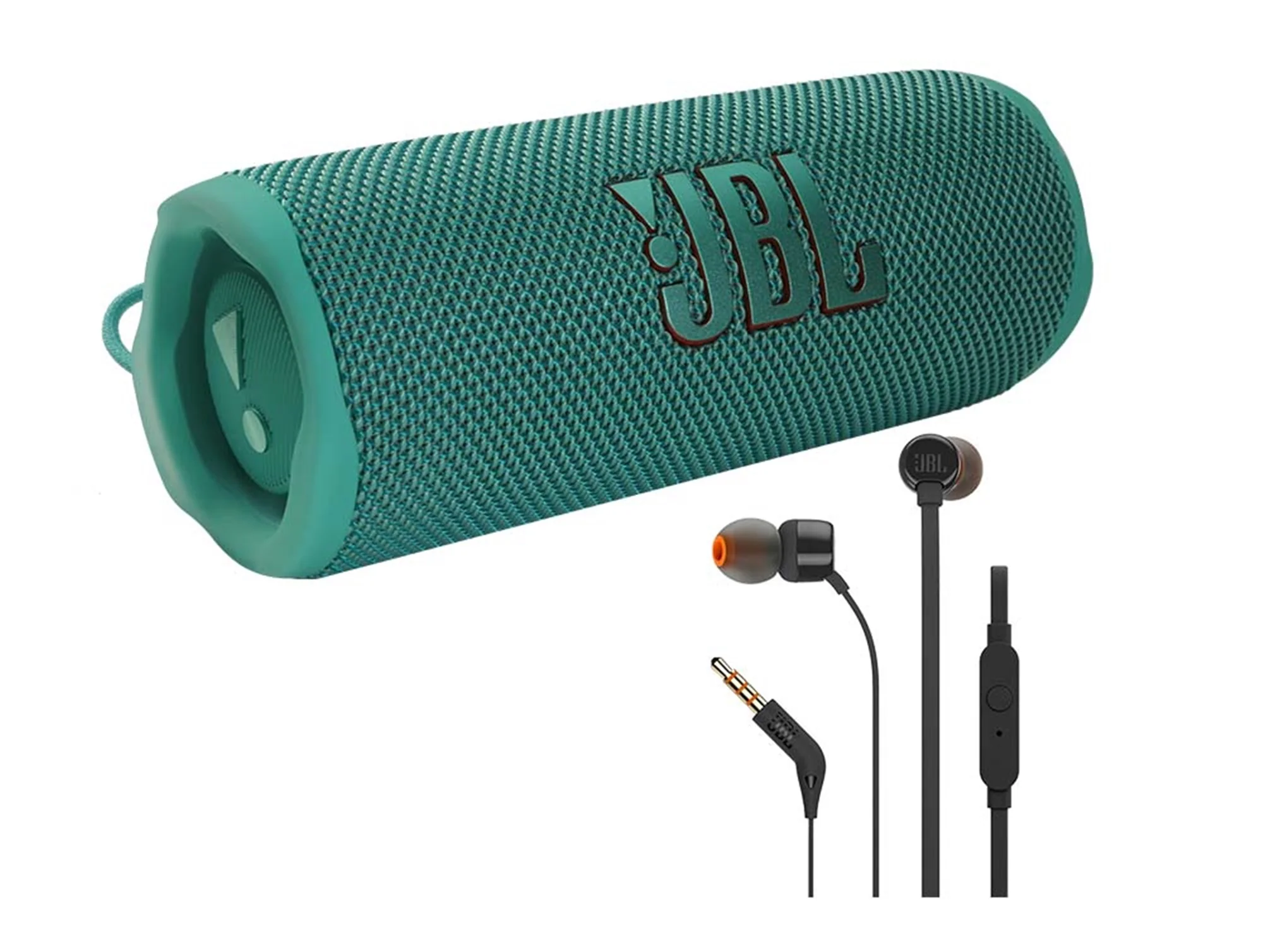 JBL FLIP 6 Wireless Portable Waterproof Speaker - Teal + JBL T110 in Ear Headphones Black