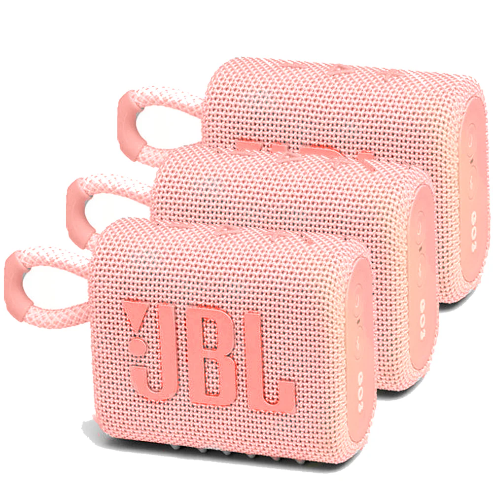 3x JBL Go 3 Portable Waterproof Wireless IP67 Dustproof Outdoor Bluetooth Speaker (Pink)