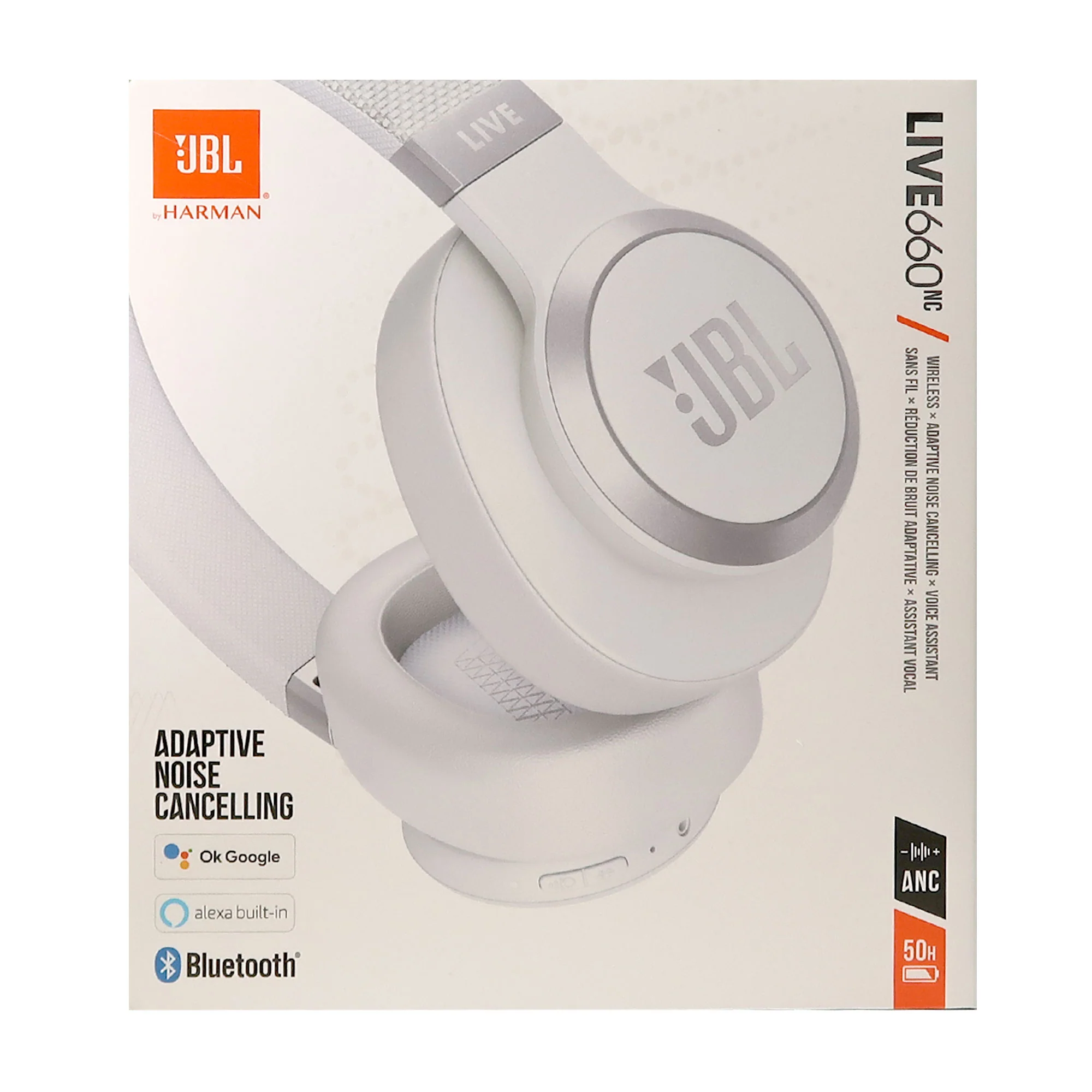 JBL Live 660NC Noise-Canceling Wireless Over-Ear Headphones (White) with JBL C50HI In-Ear Headphones White - Image 5
