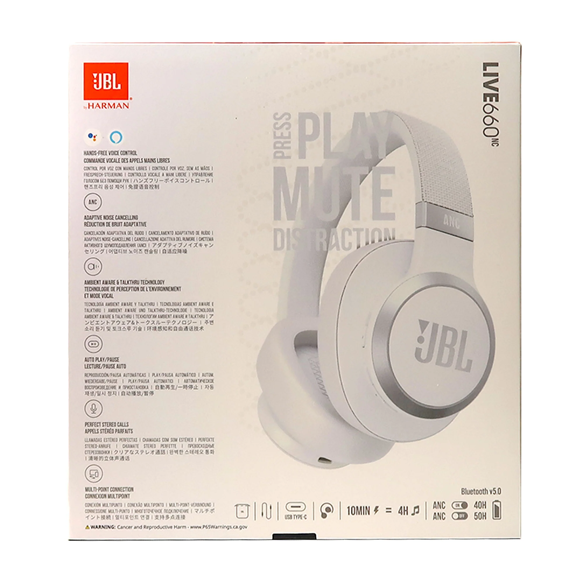 JBL Live 660NC Noise-Canceling Wireless Over-Ear Headphones (White) with JBL C50HI In-Ear Headphones White - Image 6