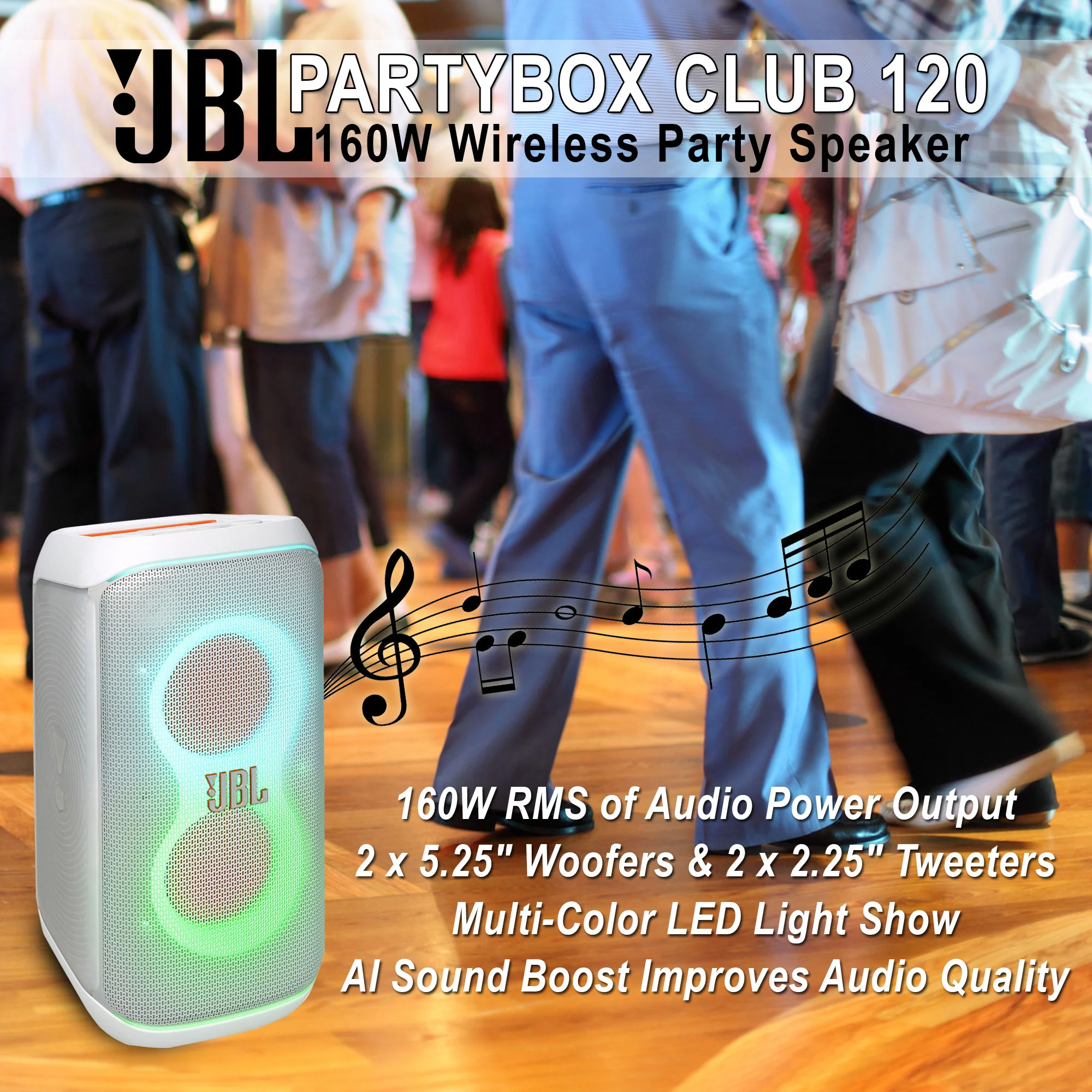 JBL PartyBox Club 120 160W Wireless Party Speaker (White) - Image 2