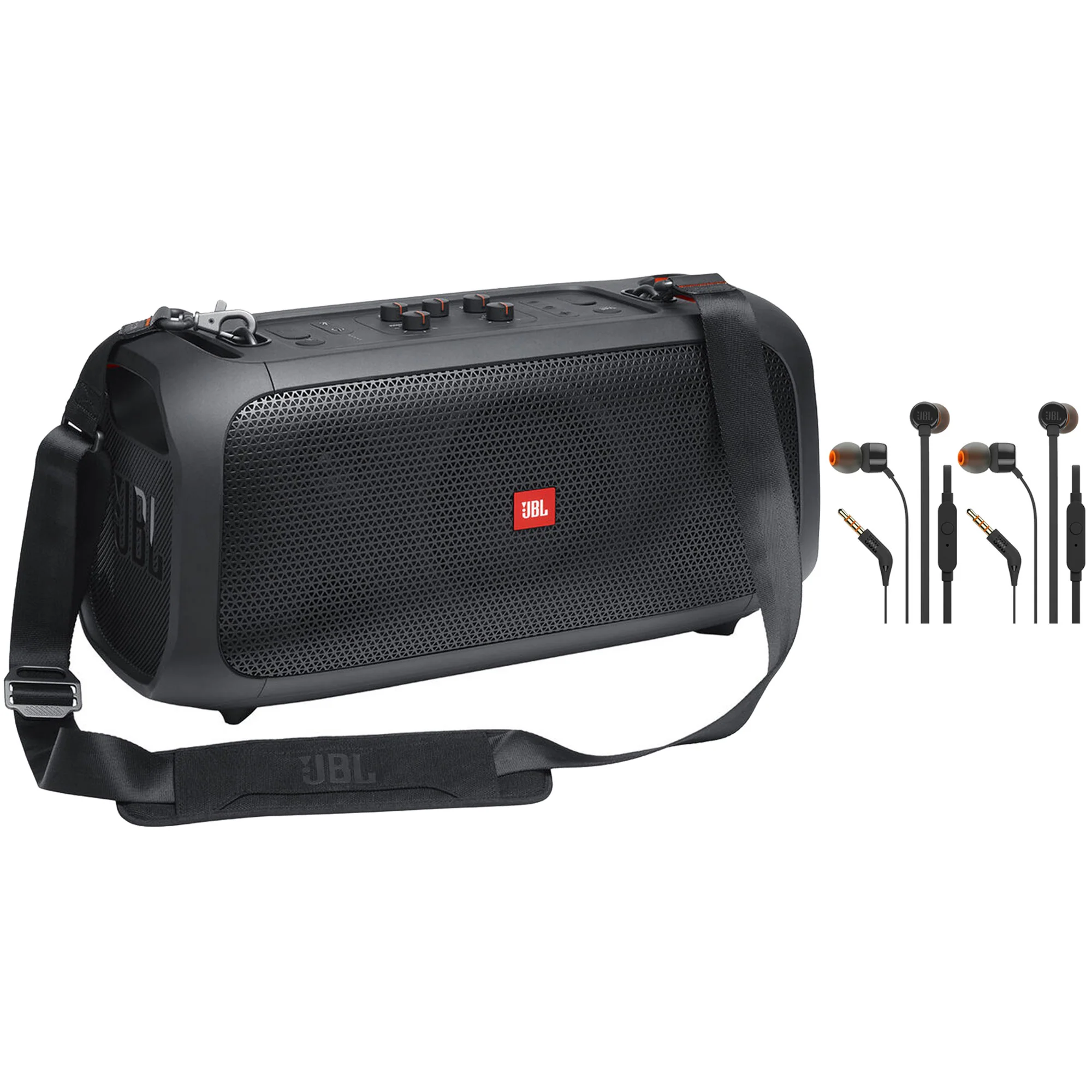 JBL PartyBox On-the-Go Essential Portable Wireless Party Speaker with 2x JBL T110 In Ear Headphones