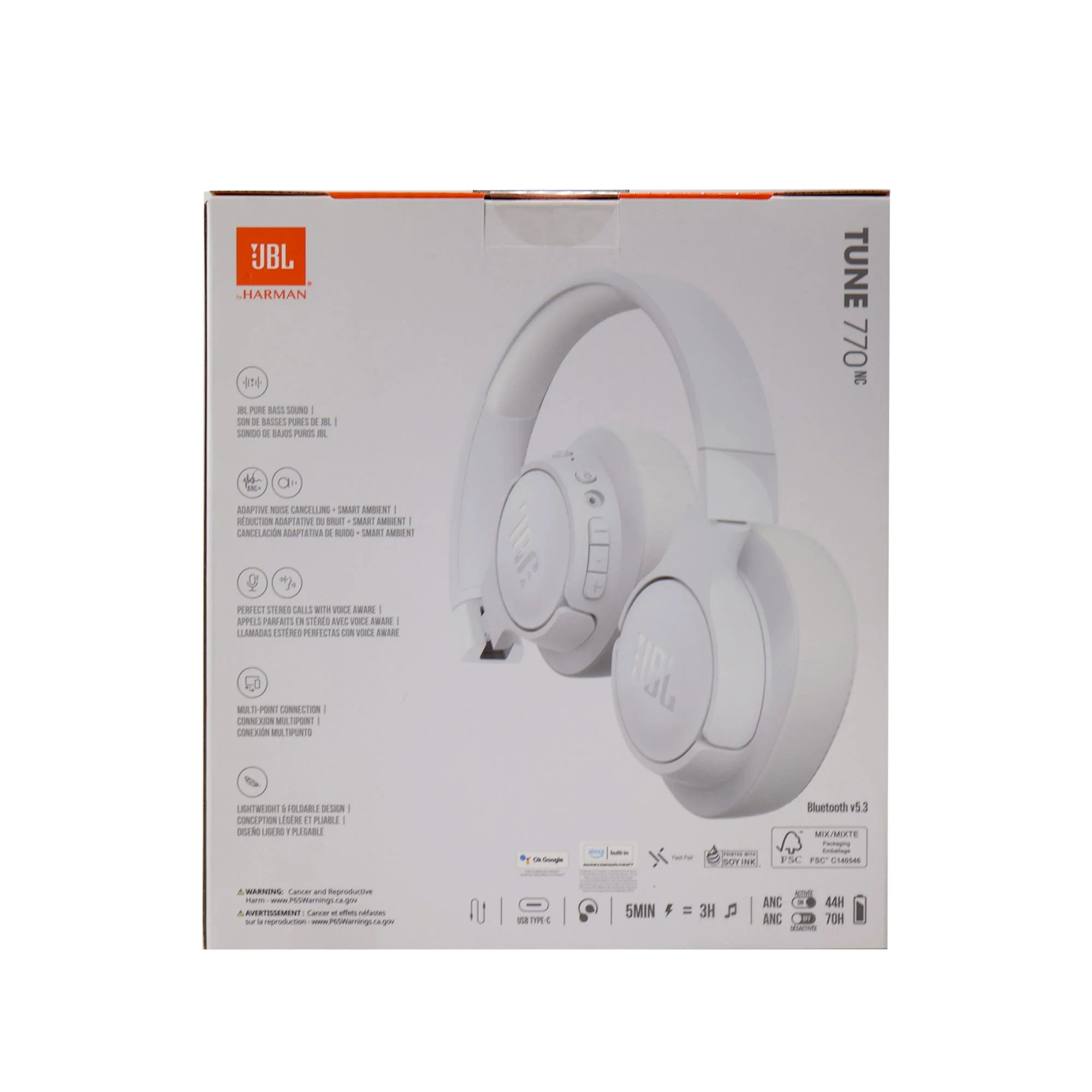 JBL Tune 770NC Noise-Cancelling Over-Ear Headphones (White) - Image 7