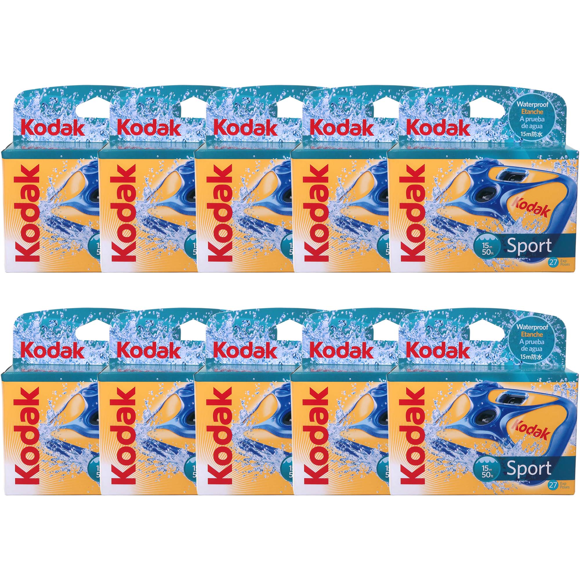 10x Kodak Water and Sport One-Time Use Disposable Camera (ISO-800) Waterproof (50'/15 m) 35mm - 27 Exposures