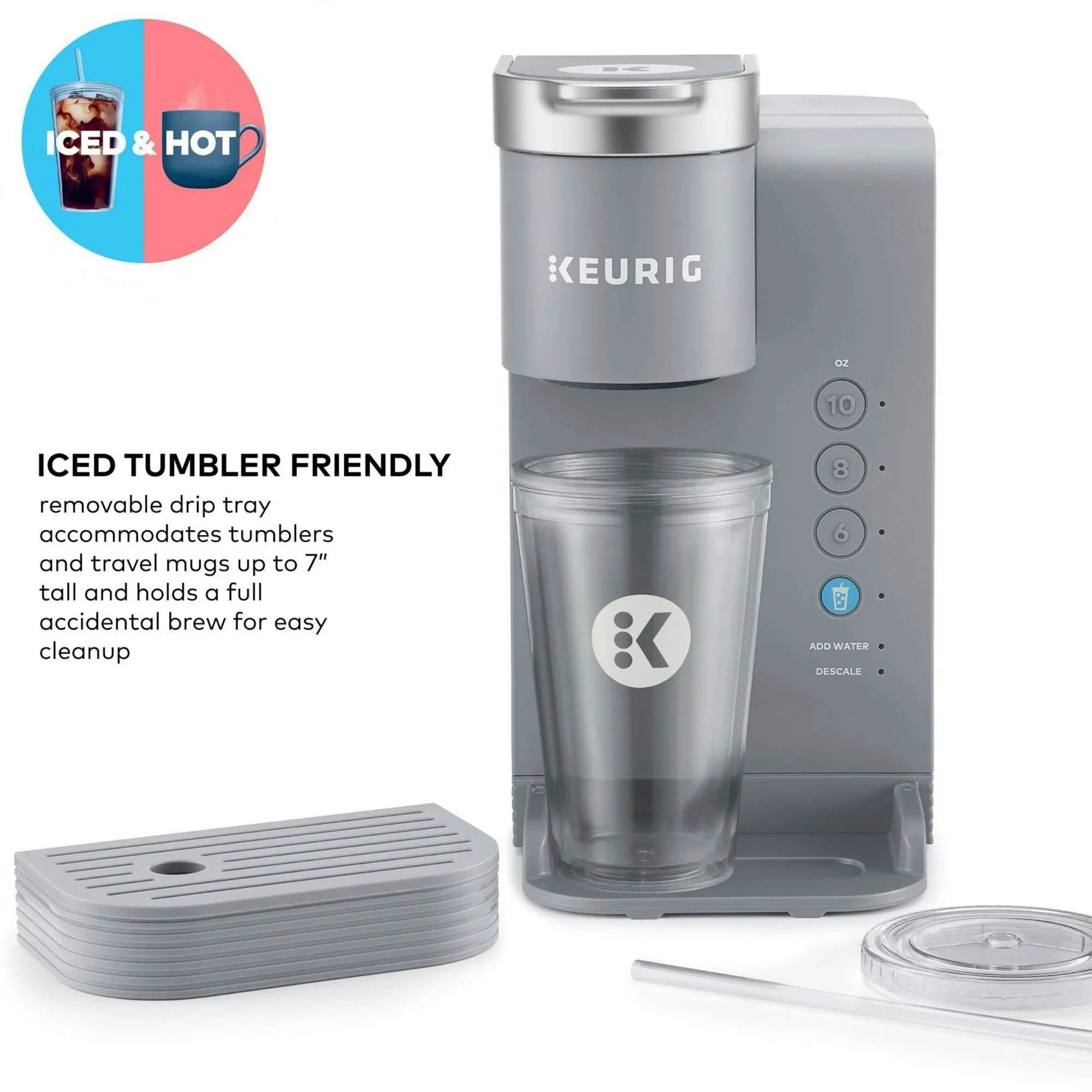 Keurig K-Express Essentials Plus, Iced and Hot Single-Serve K-Cup Pod Coffee Maker, Gray - Image 3
