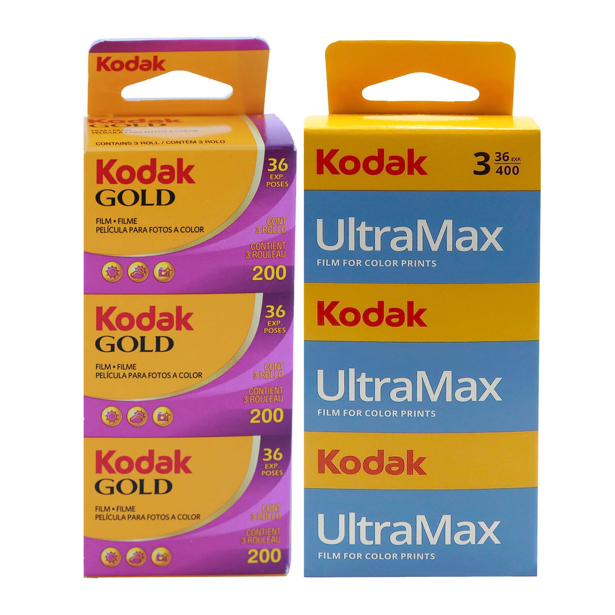 Kodak UltraMax 400 Color Negative Film (35mm, 36 Exposures) - 3 Pack with Kodak GOLD 200 Color Negative Film (35mm Roll Film, 36 Exposures) - 3 Pack