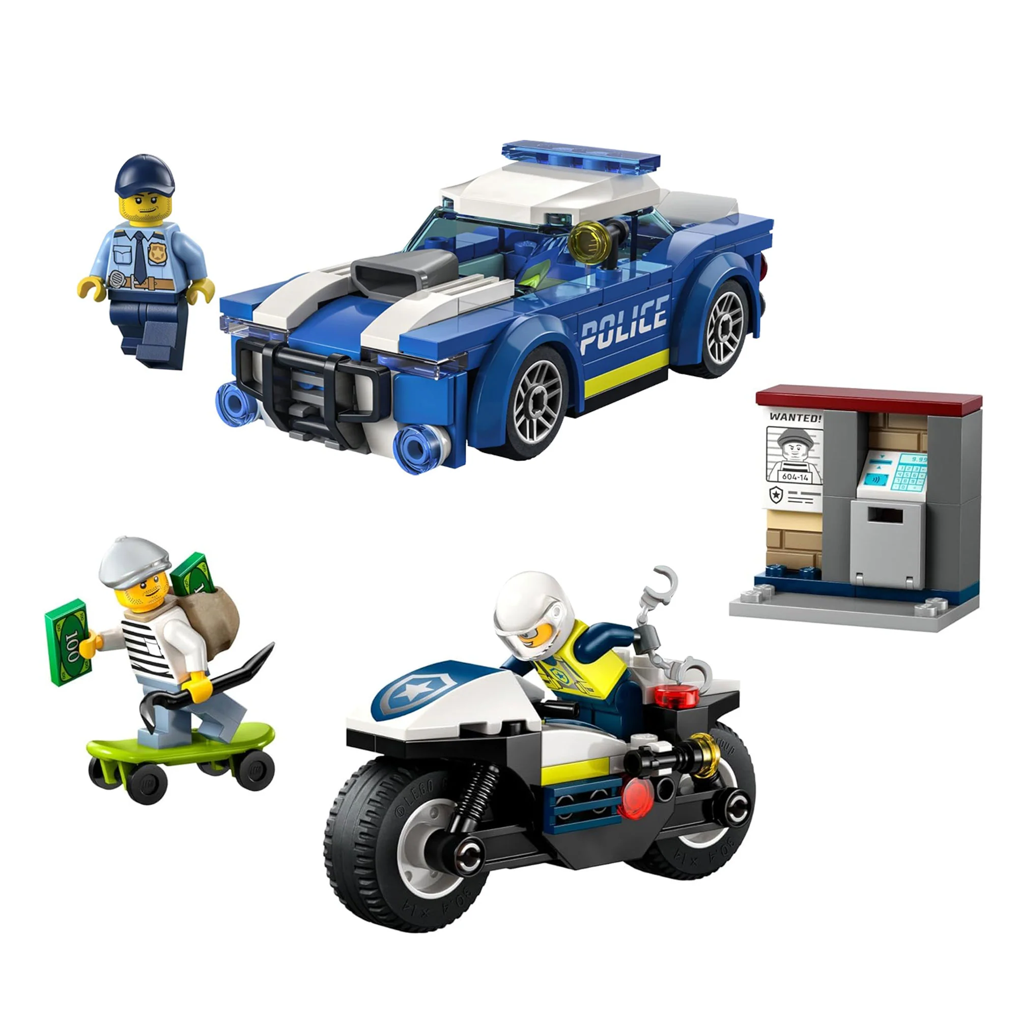 LEGO City Police Car and  Motorcycle Chase Building Toy with with Officers and Crook Minifigures, Gift Idea - Image 2