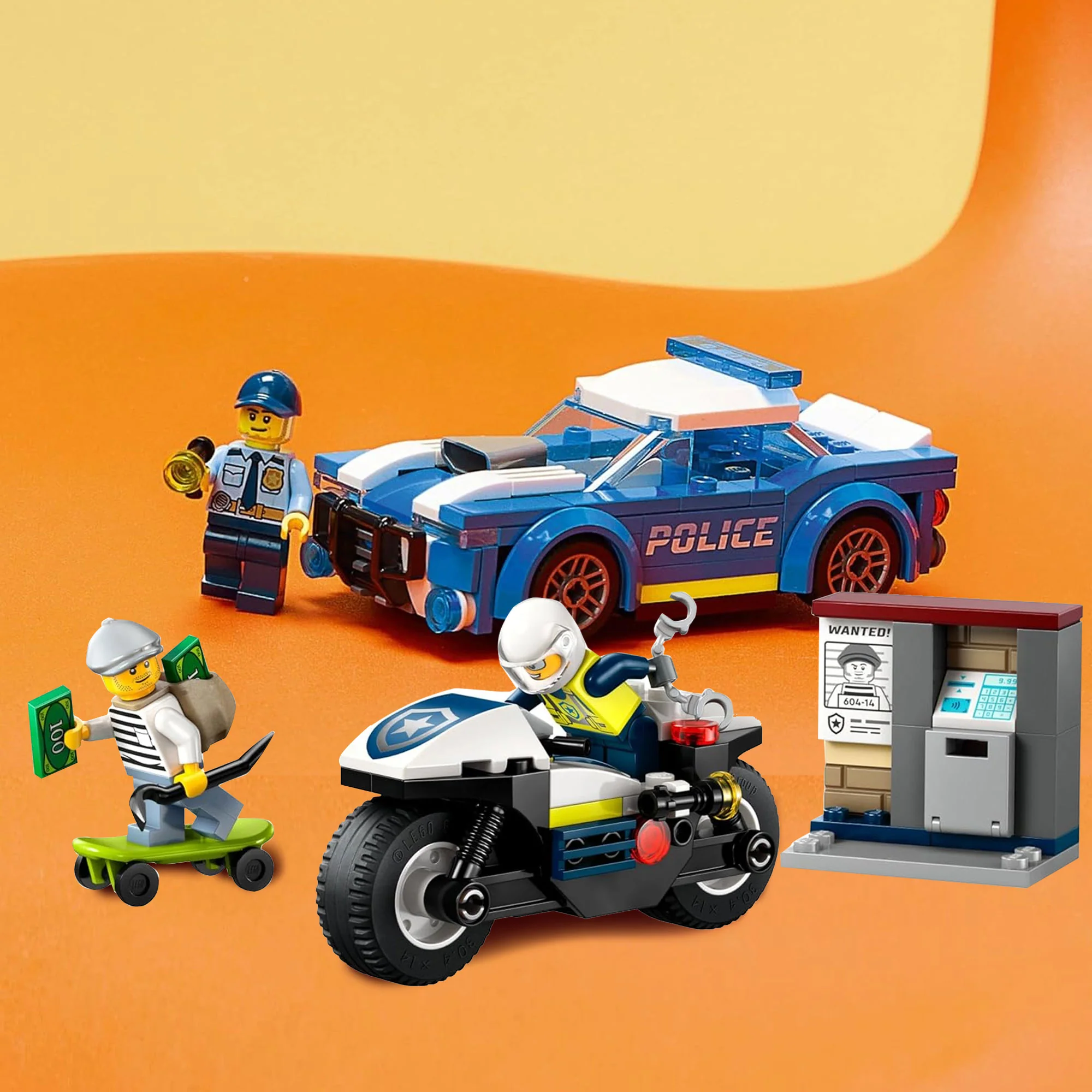 LEGO City Police Car and  Motorcycle Chase Building Toy with with Officers and Crook Minifigures, Gift Idea - Image 3