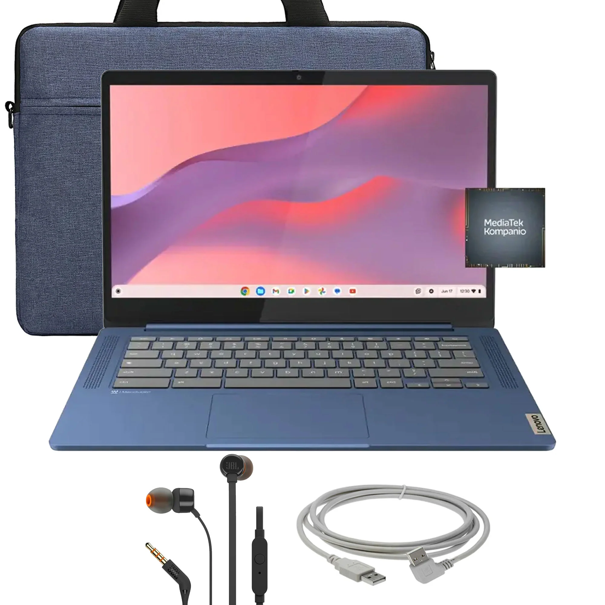 Lenovo IdeaPad Slim 3 Chromebook 14" Full HD Laptop - MediaTek Kompanio 520 - 4GB Memory - 64GB eMMC (Abyss Blue) with Accessory Bundle