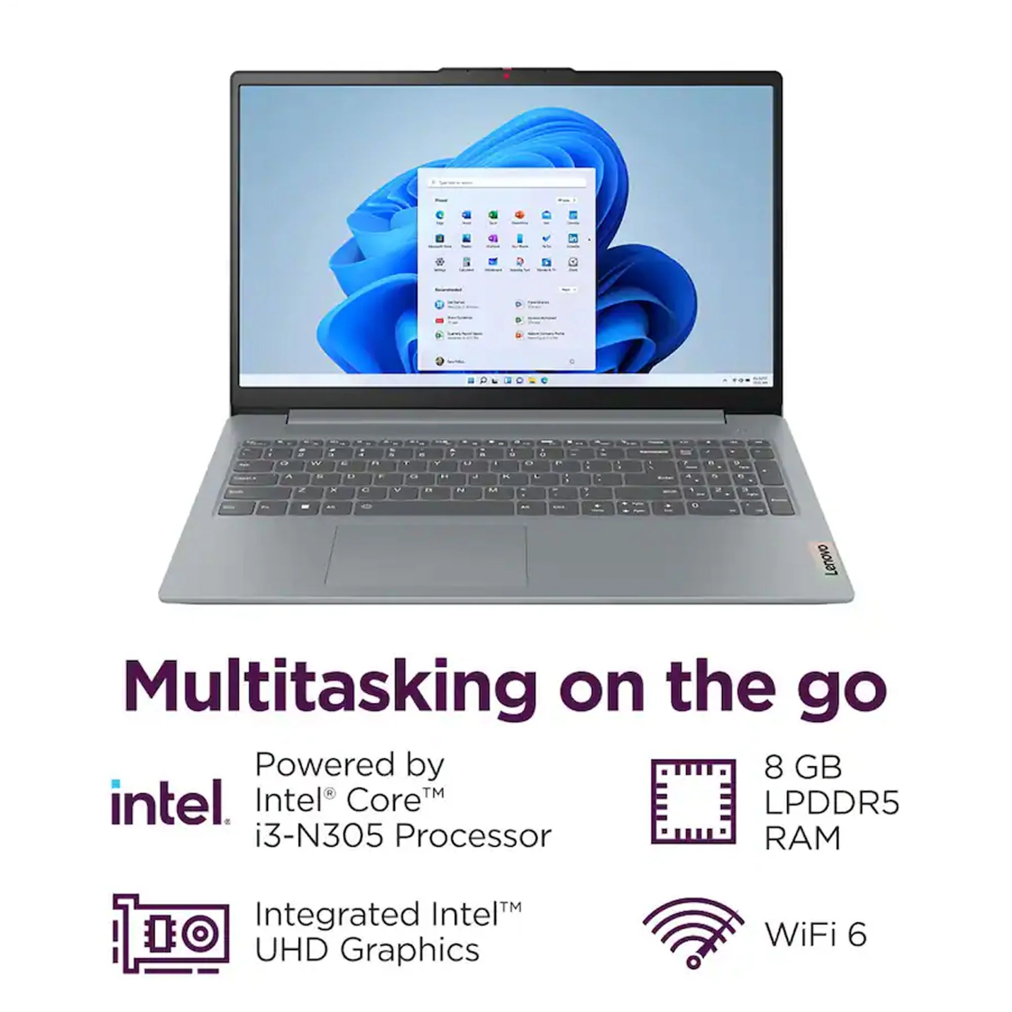 Lenovo IdeaPad Slim 3i 15.6" Full HD Intel i3-N305 8GB 128GB UFS Arctic Grey + Bag - Image 2