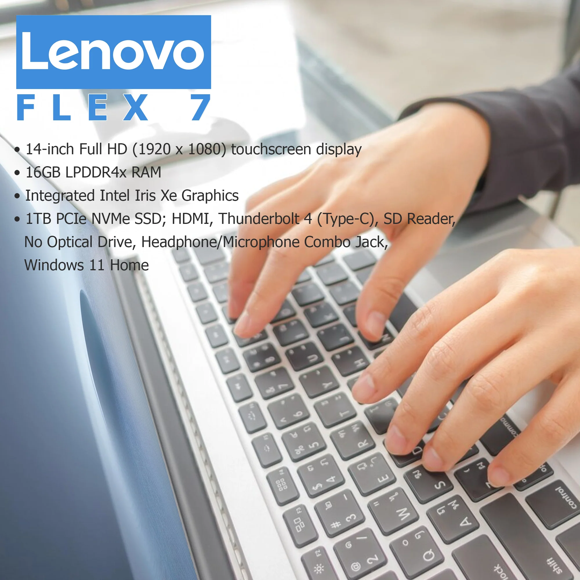 Lenovo Flex 7 14" Touchscreen 16GB Convertible 2 in 1 Notebook - Intel Core i7 13th Gen i7-1355U #82Y20001US (Stone Blue) - Image 8