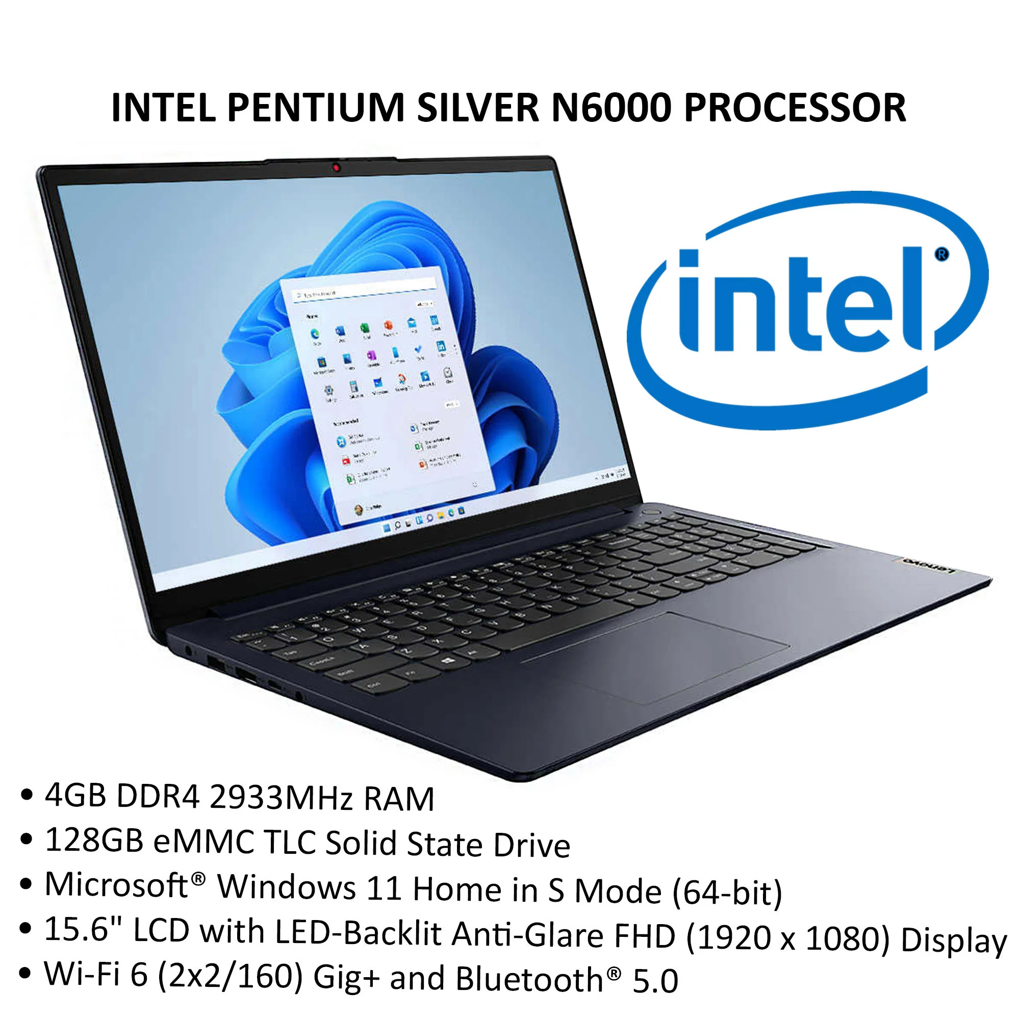 Lenovo IdeaPad 1 15.6" Laptop - Intel Pentium Silver N6000 Processer - Windows 11 S Mode - Microsoft 365 Personal (Blue) - Image 9
