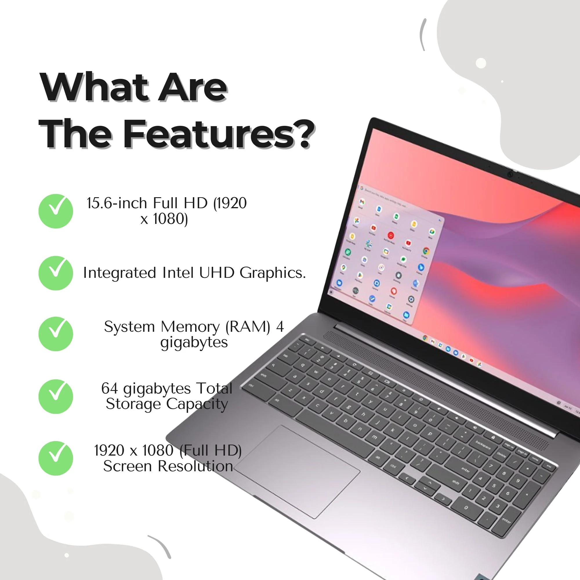 Lenovo IdeaPad 3i Chromebook 15.6" FHD Intel Celeron Laptop - 4GB Memory with 64GB eMMC Storage (Artic Grey) with Sennheiser MKE 200 Mobile Kit and Samsung 64GB microSDXC Card - Image 2