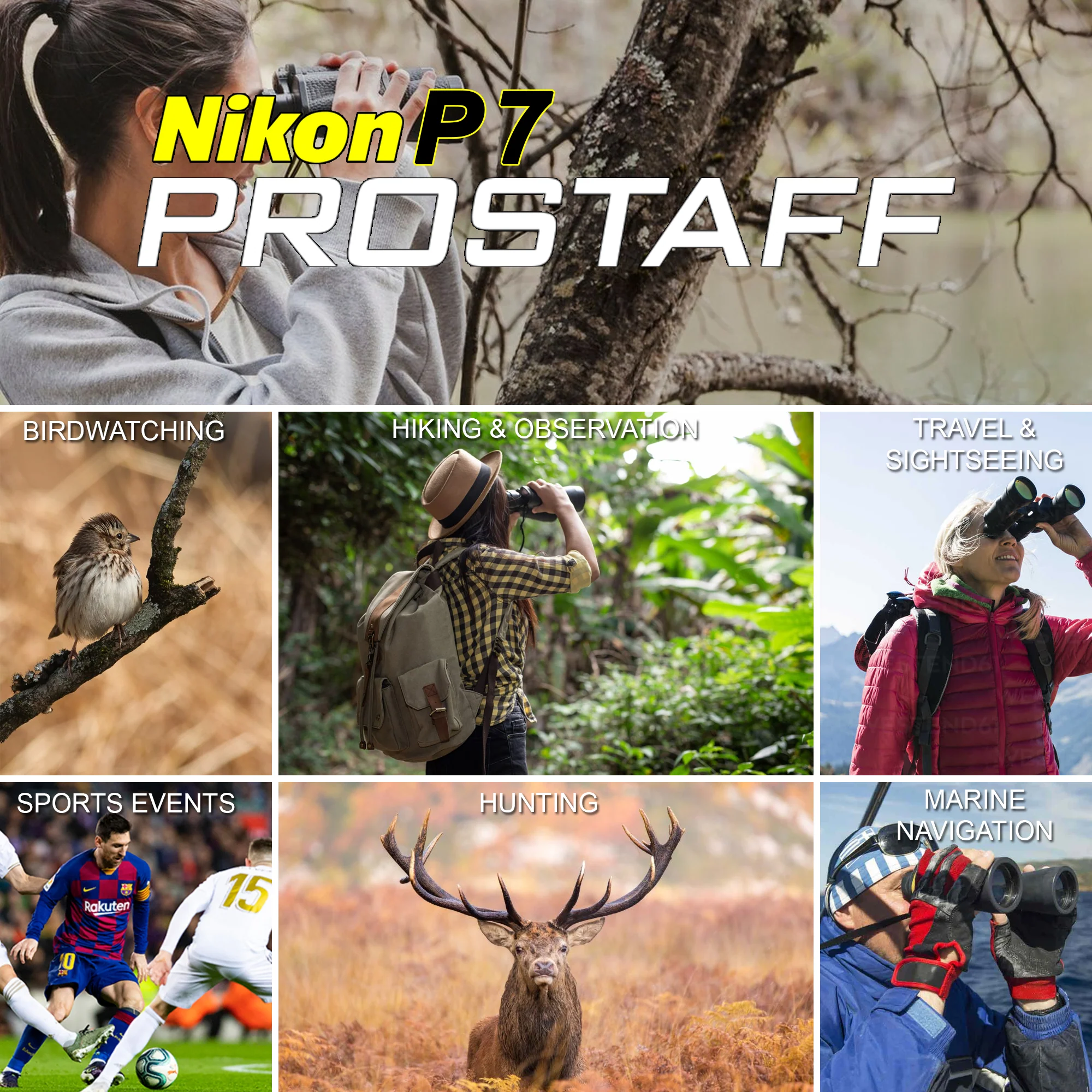 Nikon PROSTAFF P7 Roof Prism 8x42 Binoculars and Padded Neoprene Sling Hands Free Camera Strap with Threaded Fastener 1/4-20" Bundle - Image 6