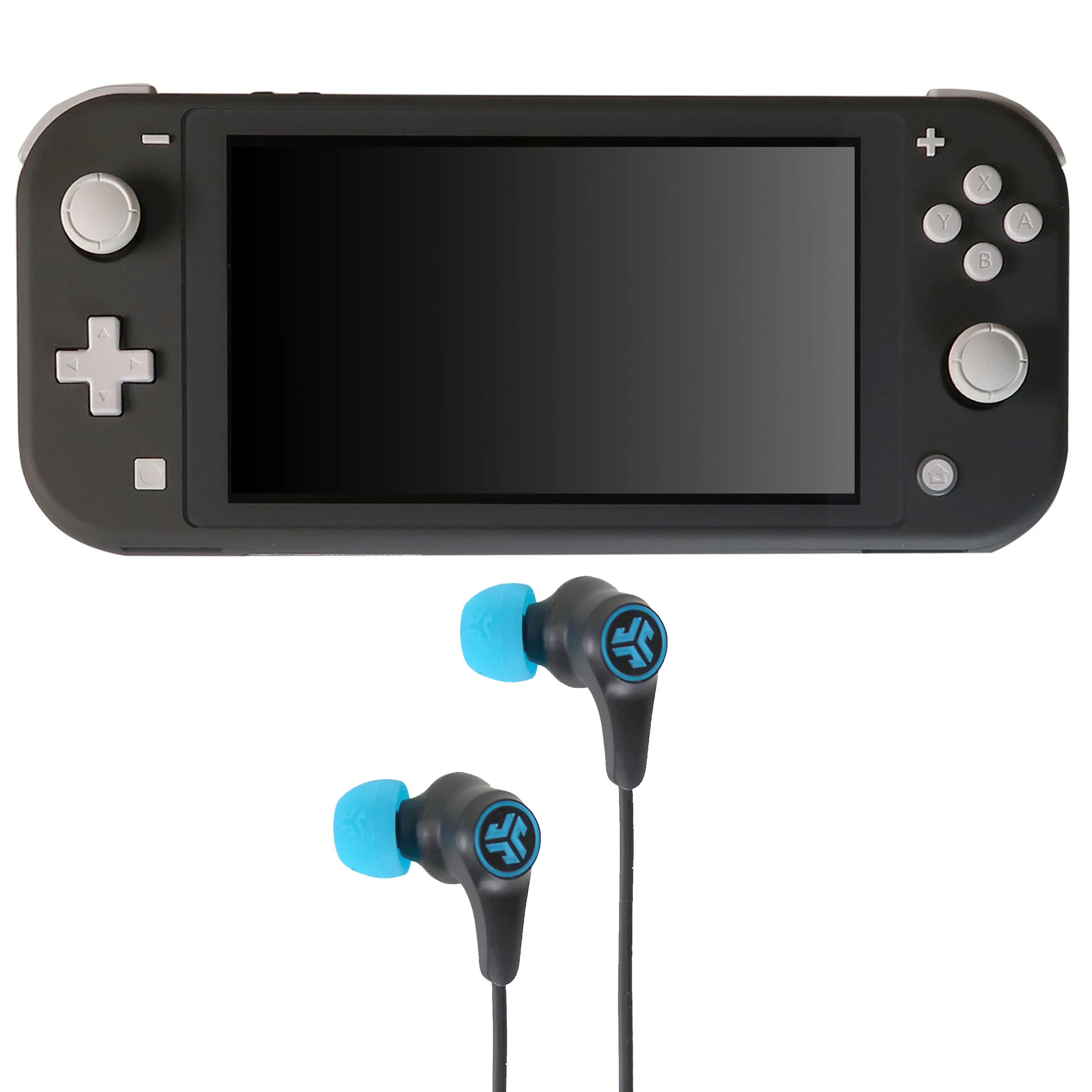 Nintendo Switch Lite (Grey) with JLab Play Gaming Wireless Bluetooth Earbuds - Black/Blue