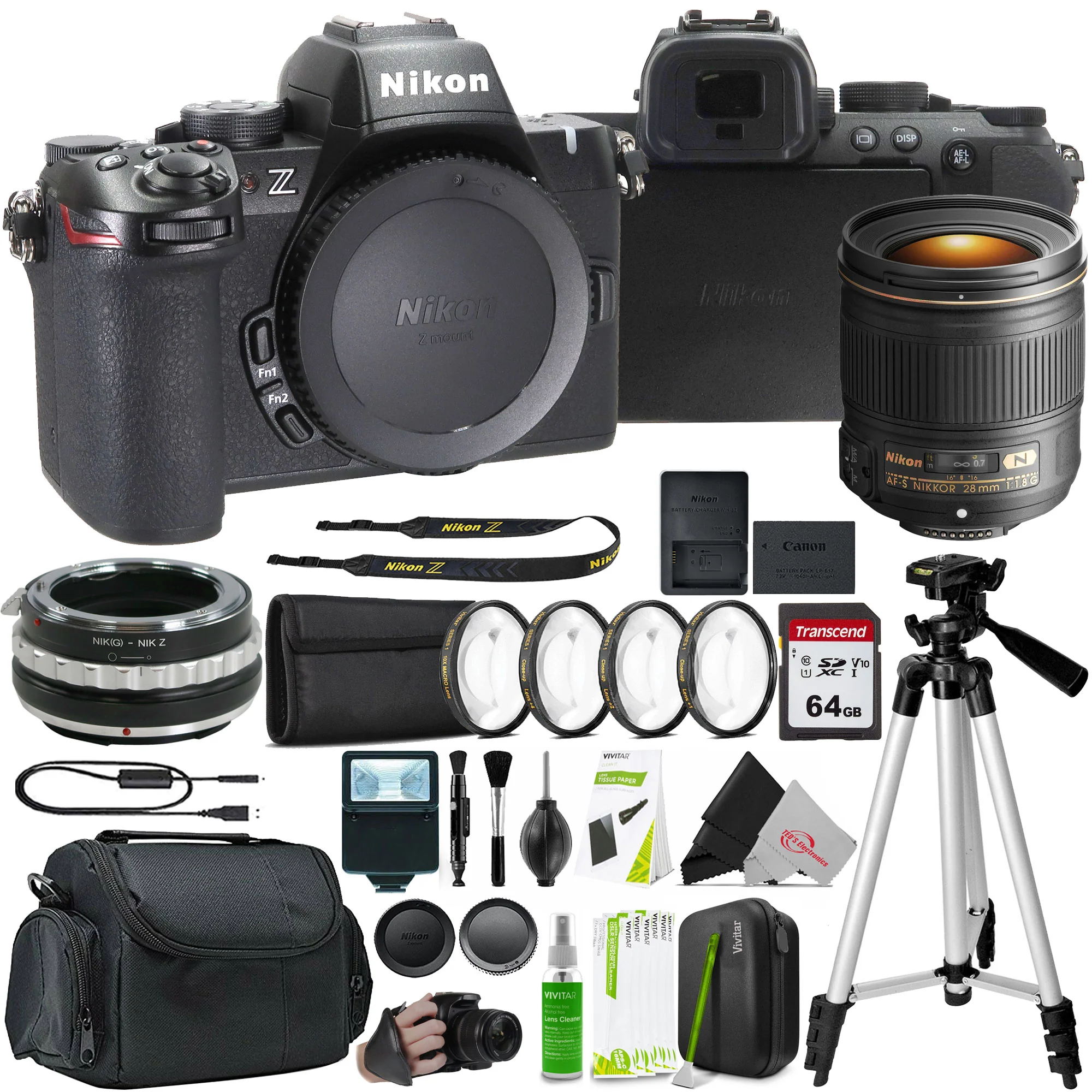 Nikon Z50 II Mirrorless Camera with Nikon AF-S NIKKOR 28mm f/1.8G Lens and F to Z Adapter Enhanced Macro Kit