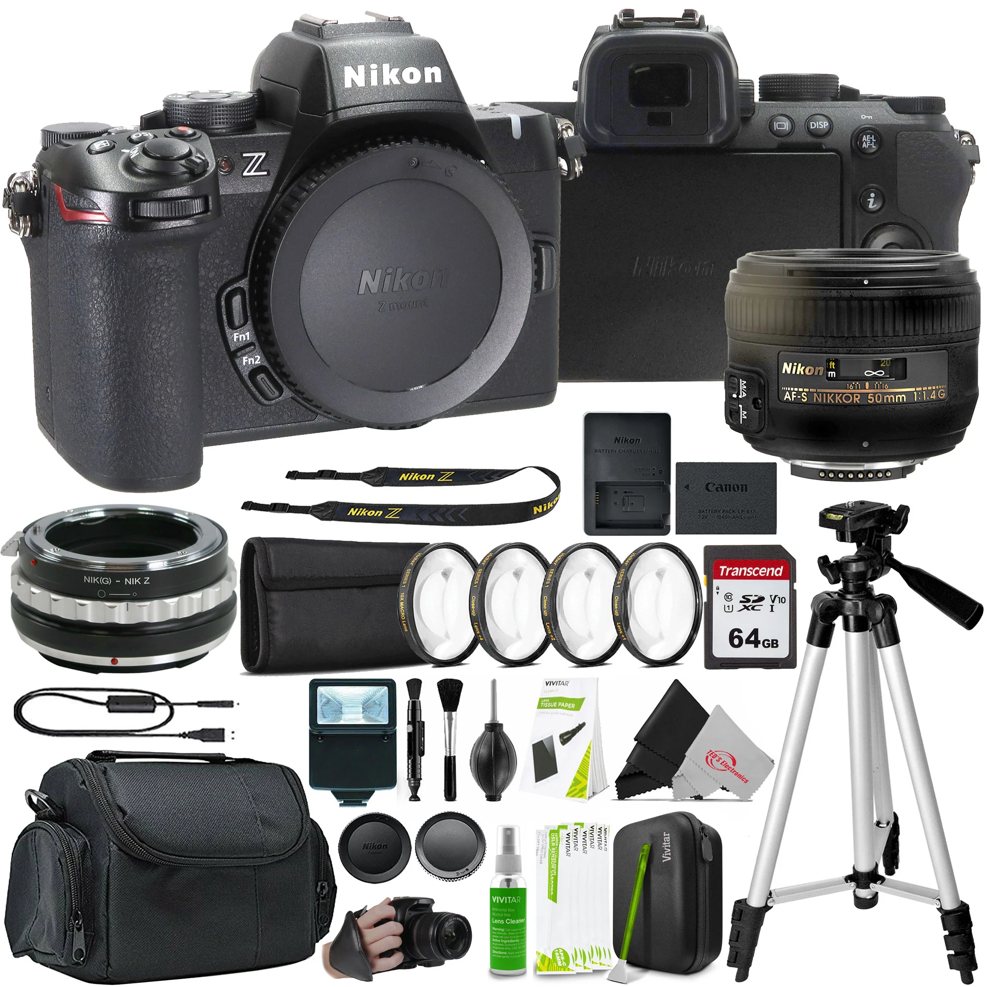 Nikon Z50 II Mirrorless Camera with AF-S NIKKOR 50mm f/1.4G Lens and F to Z Adapter Enhanced Macro Kit