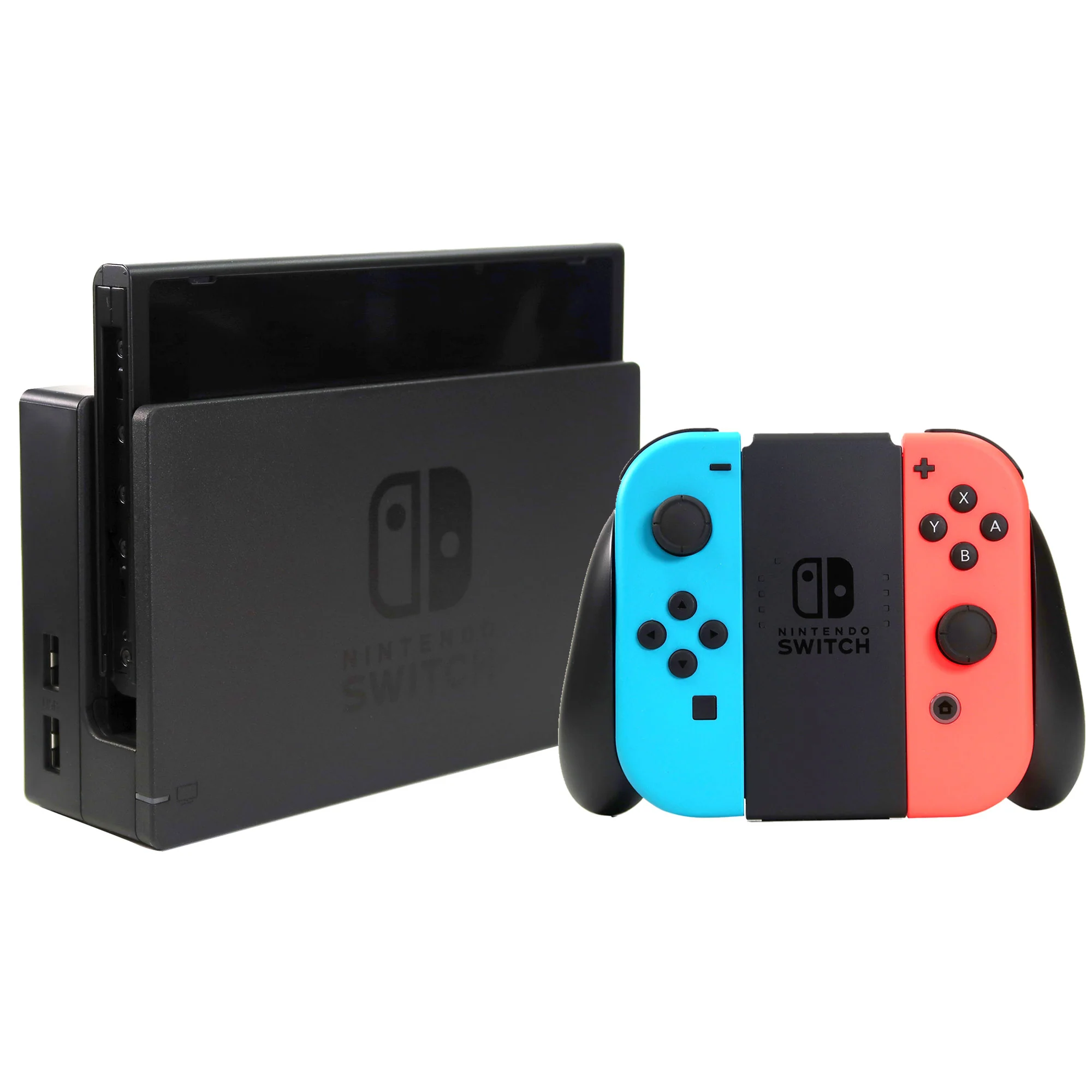 Nintendo Switch Console with Neon Blue & Neon Red Joy-Con and JLab Play Gaming Wireless Bluetooth Earbuds - Black/Blue - Image 2