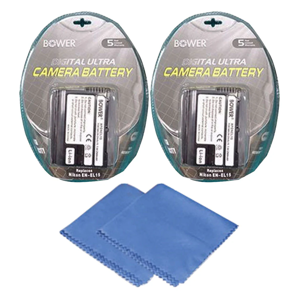 2 Bower EN-EL15 Replacement Batteries with Cleaning Cloth for Nikon Digital SLR Cameras - Image 4