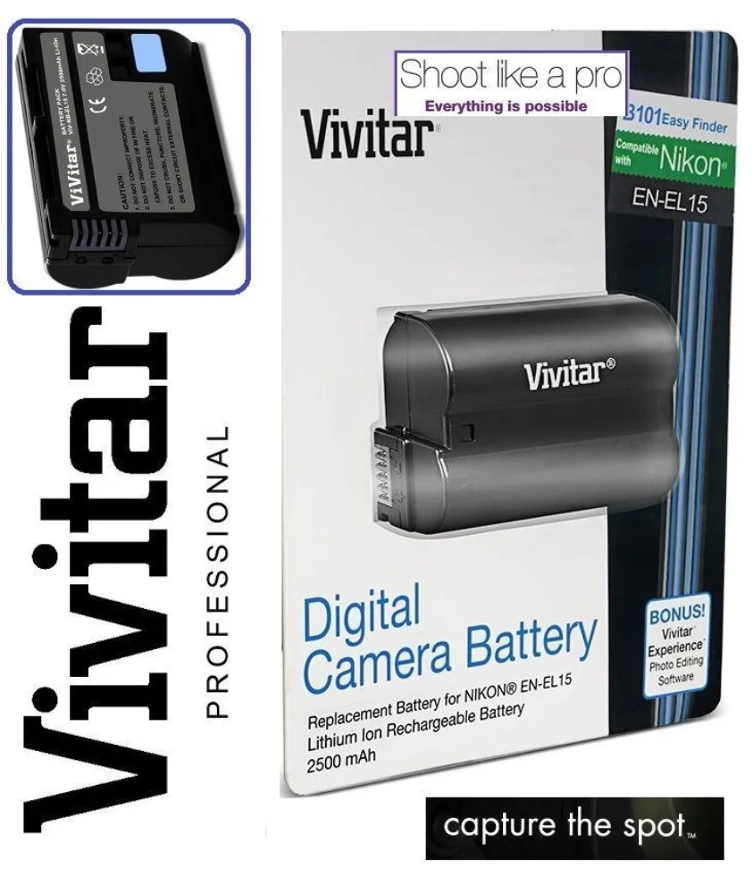 2 Vivitar EN-EL15 Replacement Batteries with Cleaning Cloth for Nikon Digital SLRs D7500 D7200 D7100 D800 D750 - Image 3