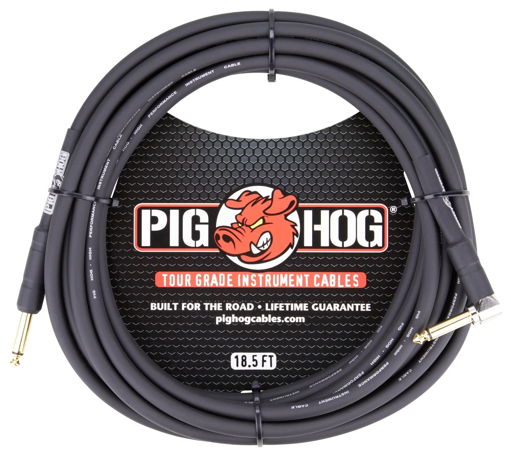2x Pig Hog Tour Grade 18.5ft 1/4"-1/4" Cables - Straight to Right Angle - Image 2