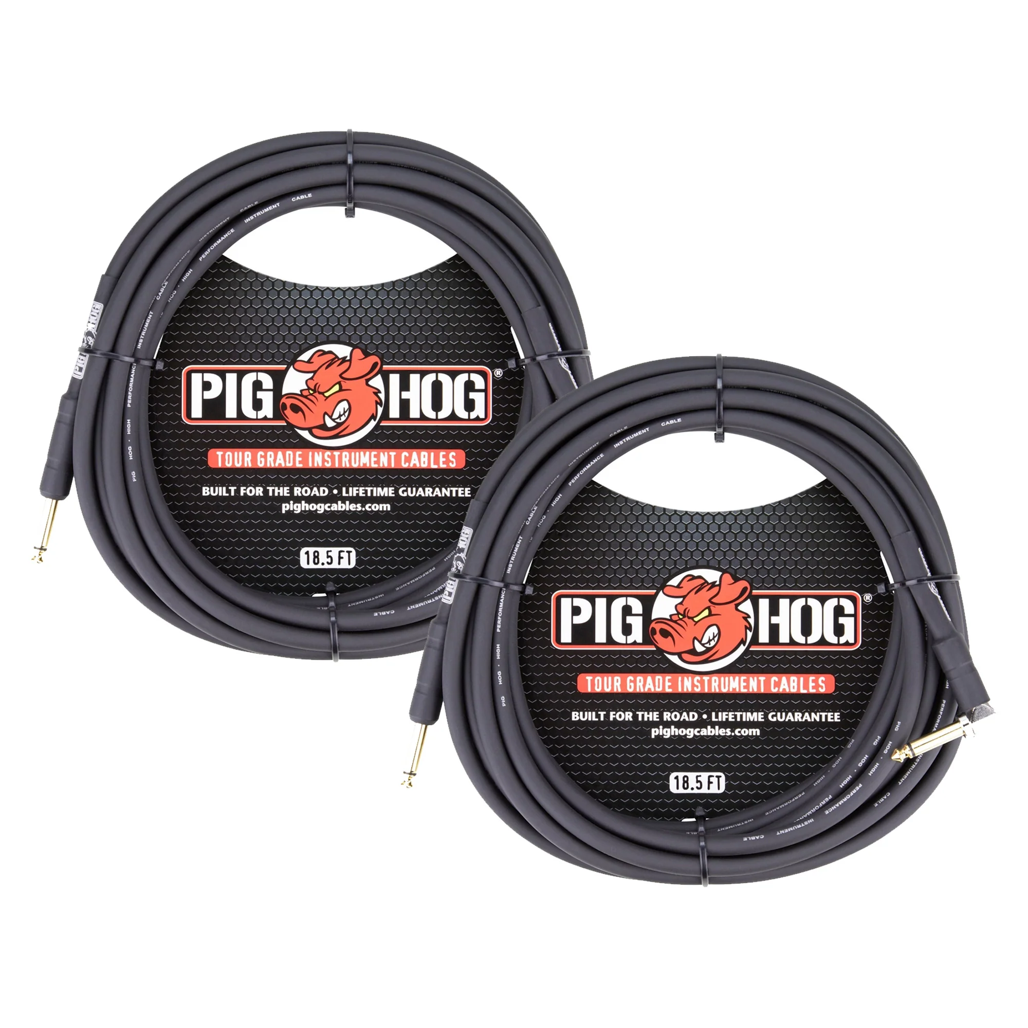 2x Pig Hog Tour Grade 18.5ft 1/4"-1/4" Cables - Straight to Right Angle - Image 3