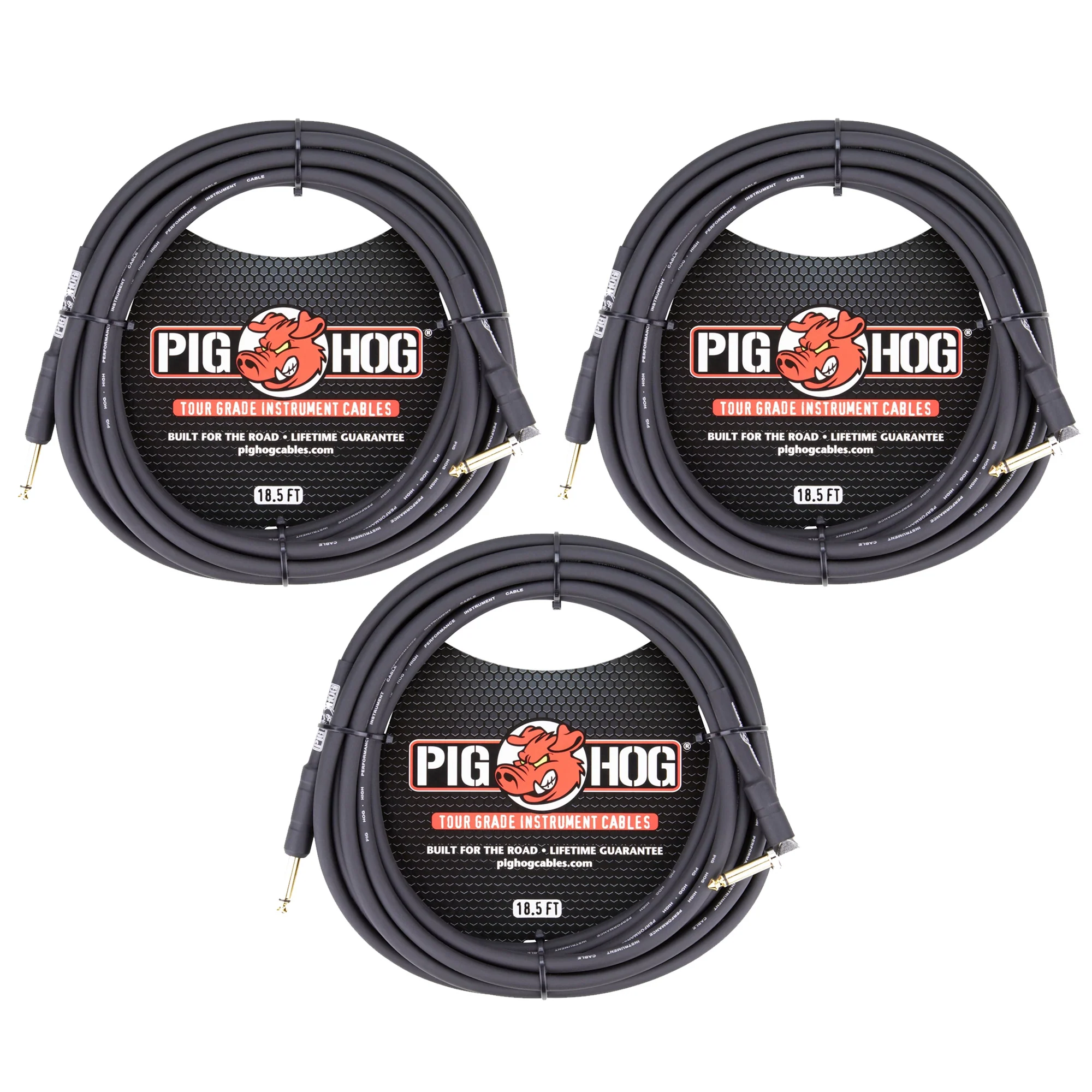 3x Pig Hog Tour Grade 18.5ft 1/4"-1/4" Cables - Straight to Right Angle - Image 3