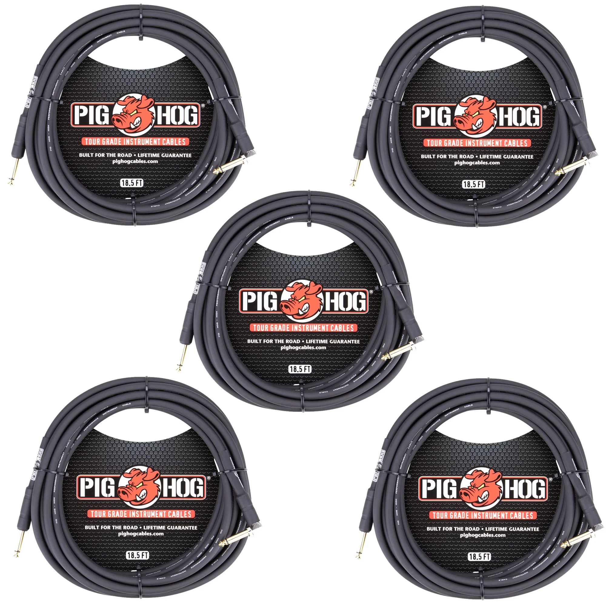5x Pig Hog Tour Grade 18.5ft 1/4"-1/4" Cables - Straight to Right Angle - Image 3