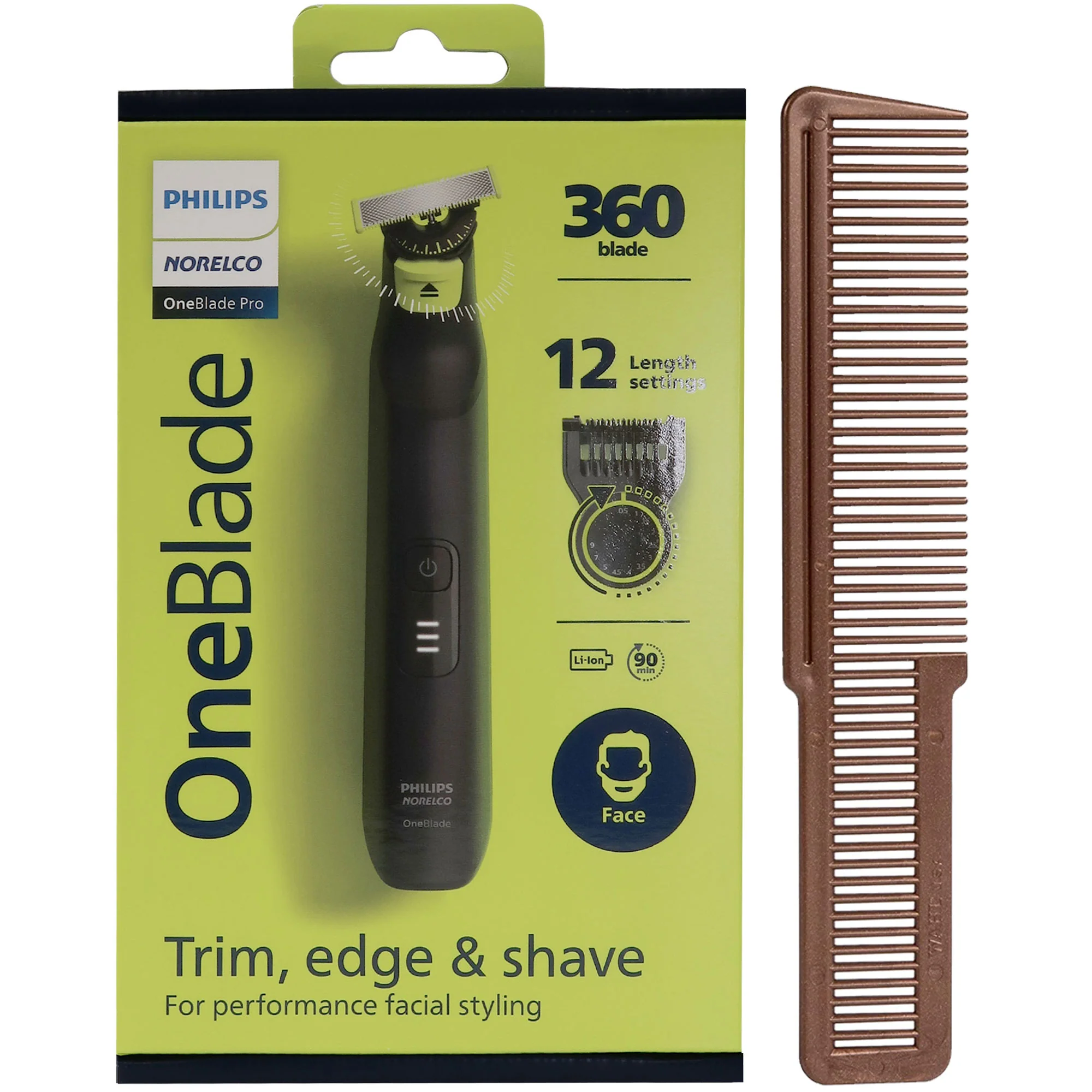 Philips Norelco OneBlade 360 Pro Hybrid Electric Trimmer, QP6531/70 with Wahl Large Styling Comb 3191-2501