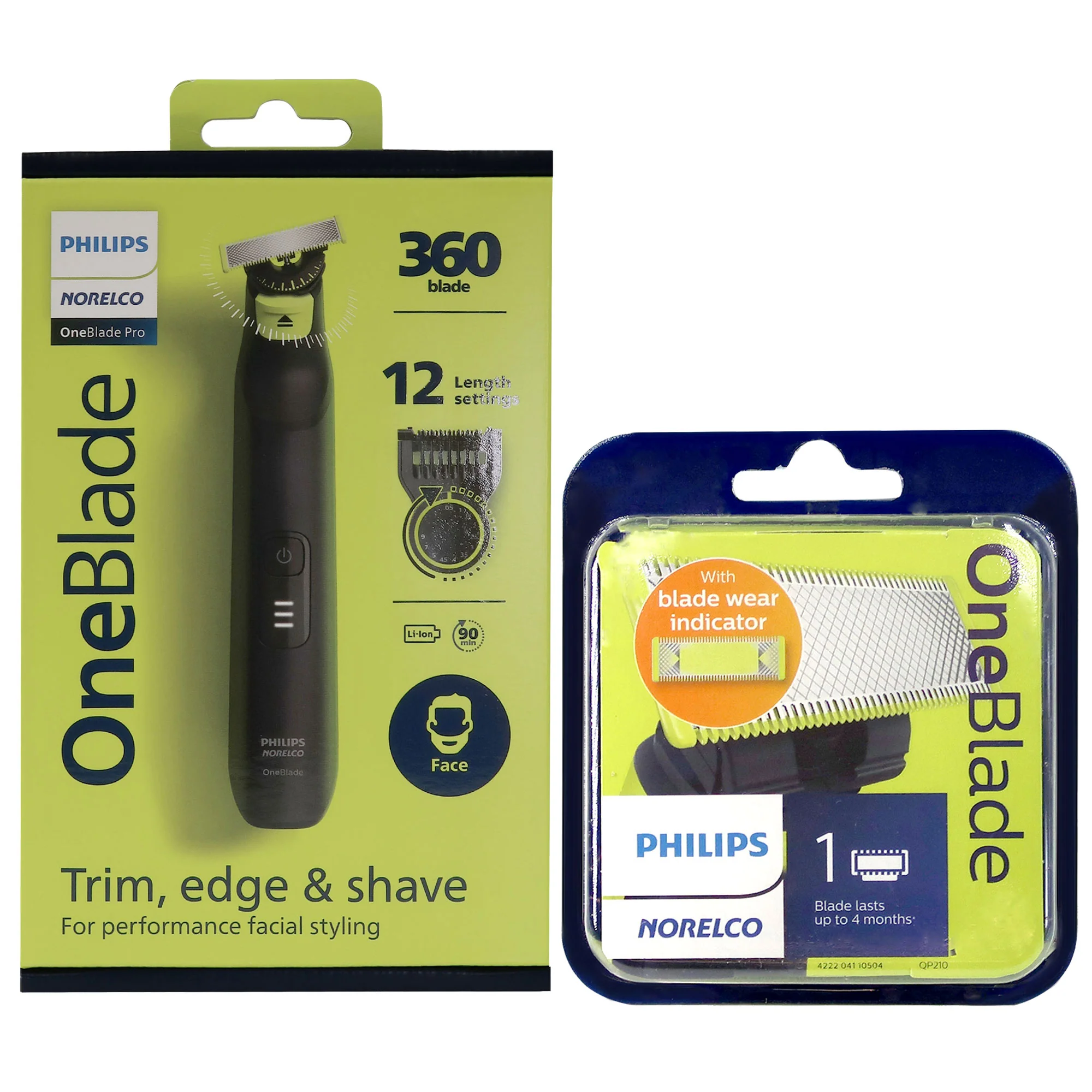 Philips Norelco OneBlade 360 Pro Hybrid Electric Trimmer QP6531/70 with OneBlade Replacement Blade QP210/80